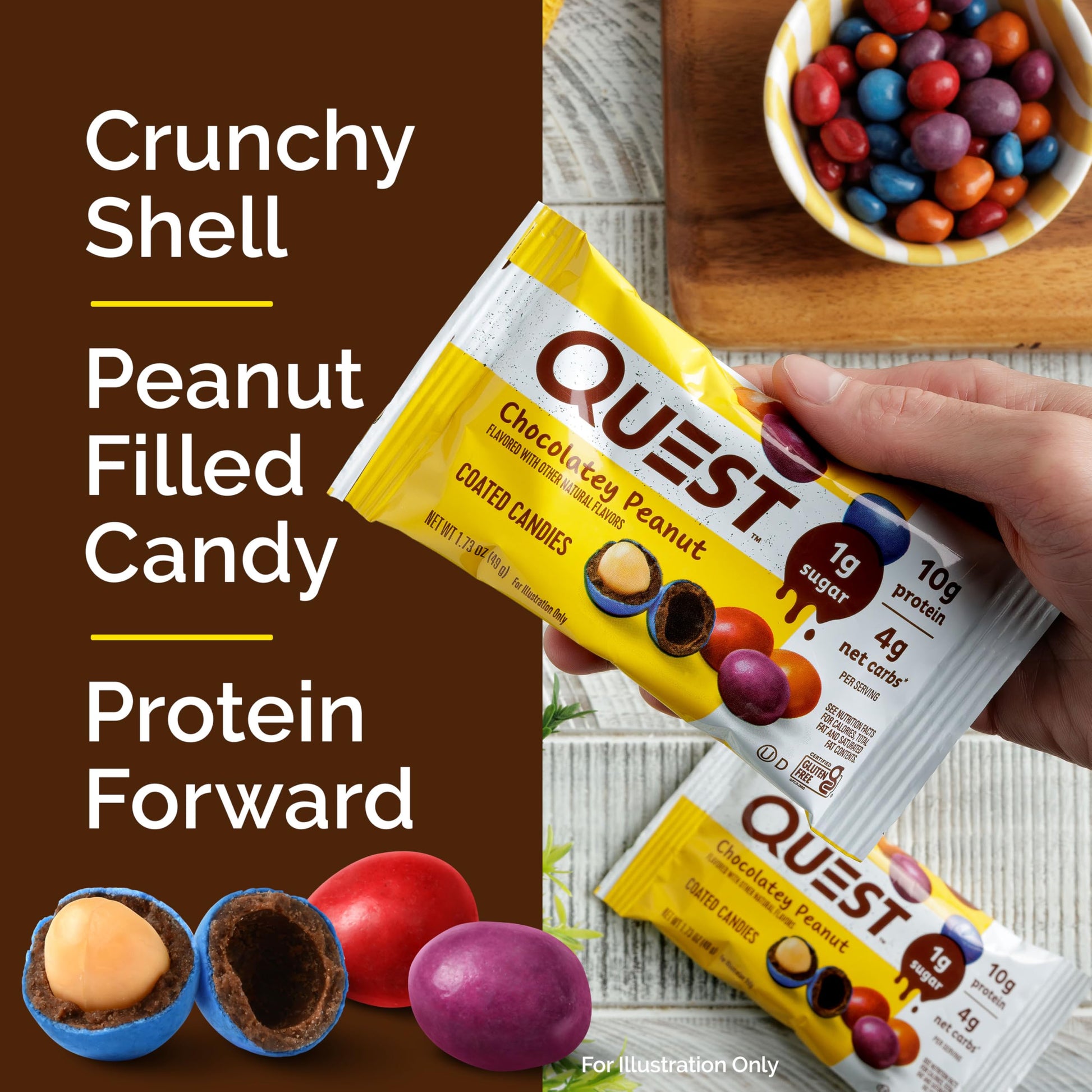 Quest Nutrition Coated Candies, Chocolatey Peanut, 1g Sugar, 10g Protein, 4g Net Carbs, Gluten Free, Keto Friendly, 12 Count