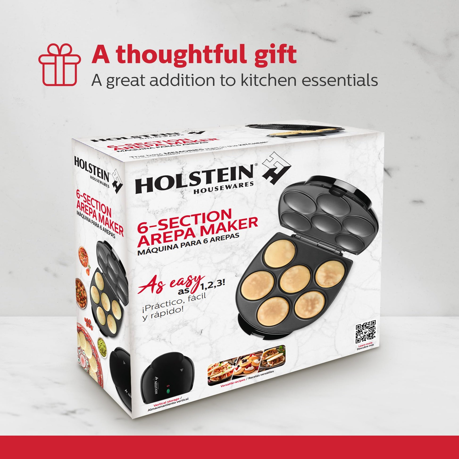 Holstein Housewares Arepa Maker - Non-Stick 6-Section Multi-Food Maker - Make Delicious Arepas, Pancakes, Corncakes, Tosti Arepa - Easy-to-Use - 6-PC - Black