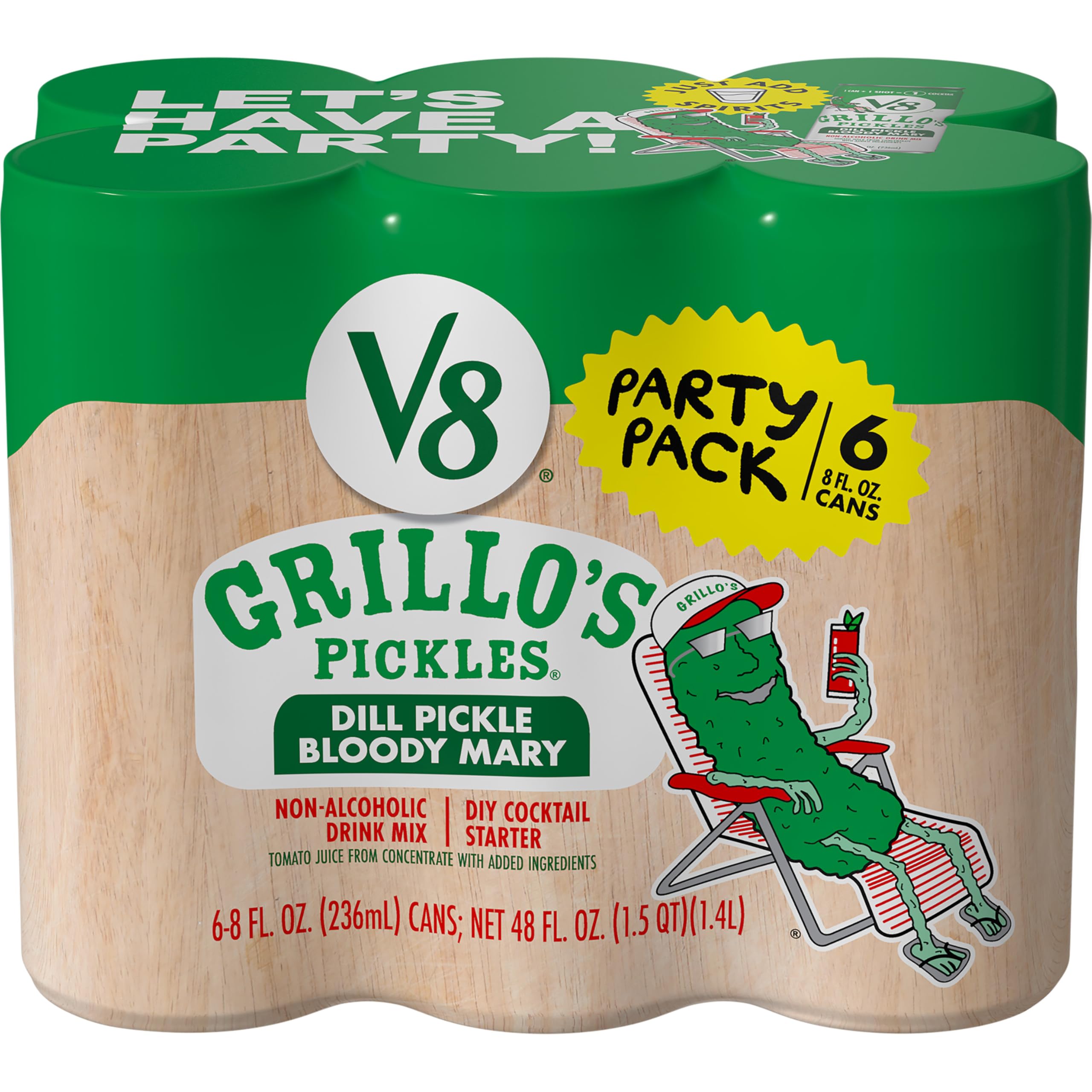 V8 Grillo's Pickles Dill Pickle Bloody Mary Mix, 8 fl oz Can (6 Pack)