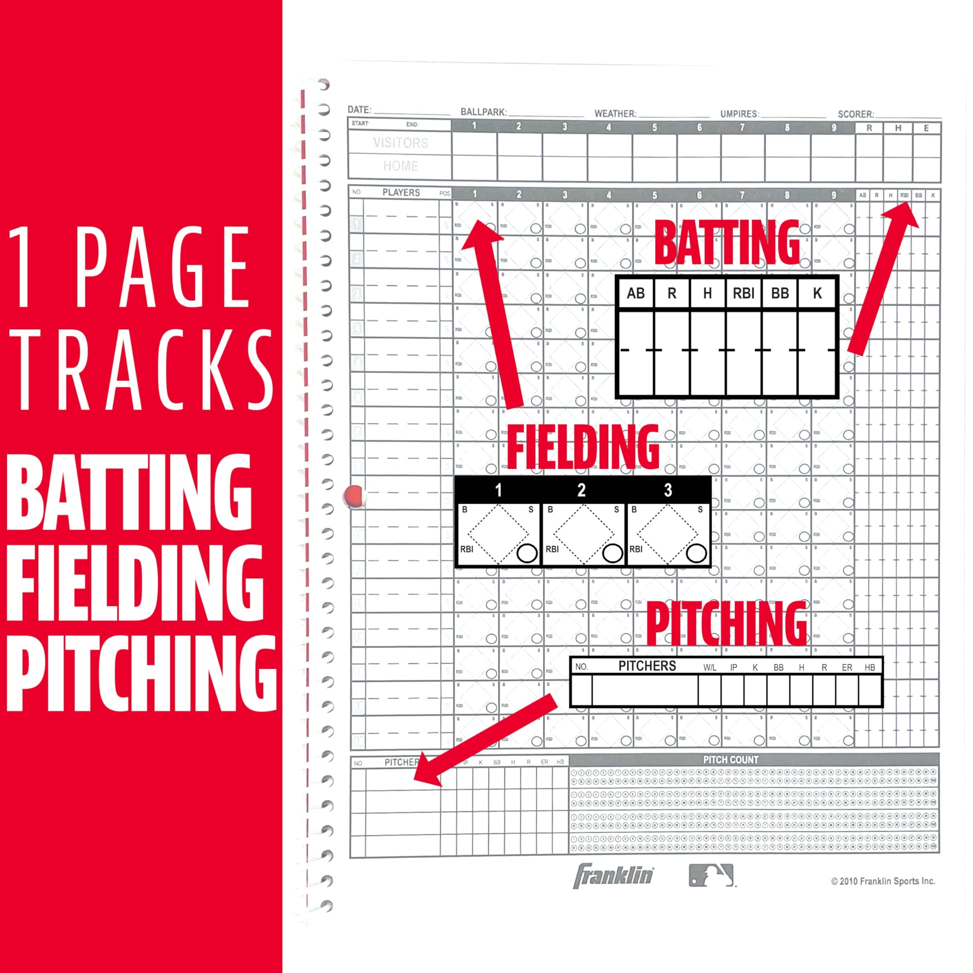 Franklin Sports MLB Baseball + Softball Scorebook - Book for Stats - Coaching Official Scorekeeper - 25 Games