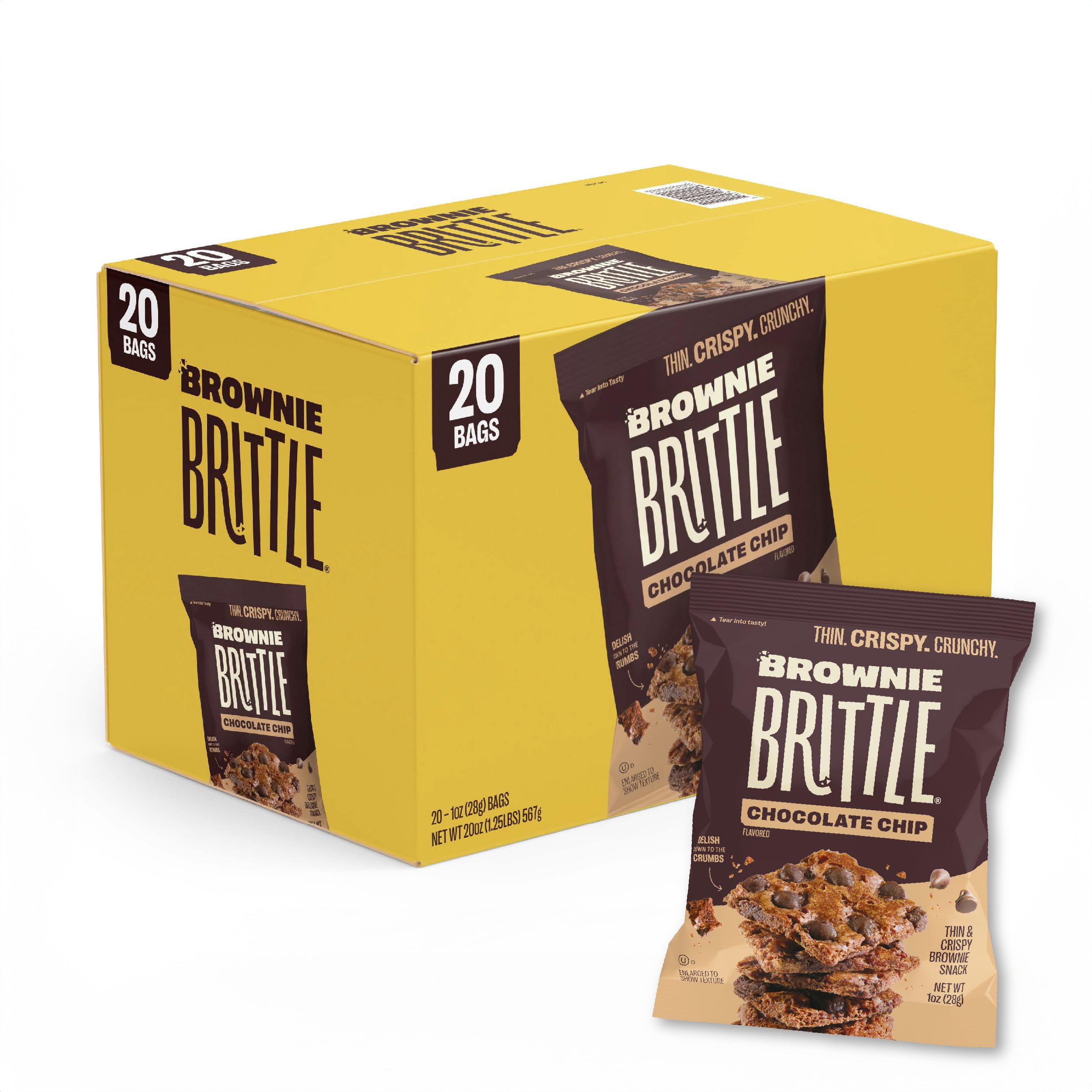 Brownie Brittle - Original Chocolate Chip Thin and Crispy Sweet Snacks (Pack of 20, 1 oz), Rich Gourmet Brownie Bites Dessert