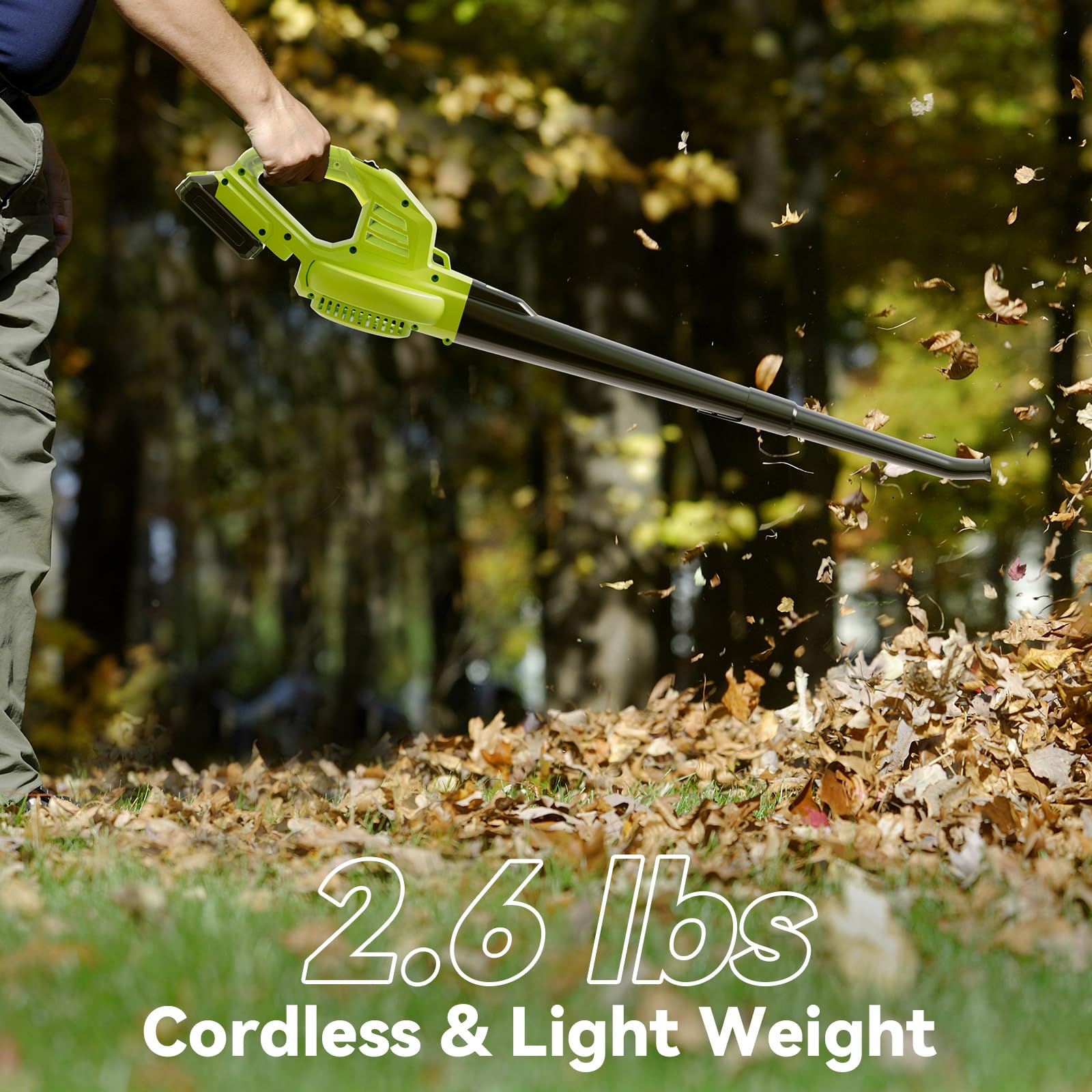 Leaf Blower Cordless with 2 Battery and Charger, 130MPH 180CFM High Speed Leaf Blower with 2 Tubes, 20V Electric Leaf Cleaner, Lightweight Handheld Small Blower for Patio, Garden, House, Depot, Green
