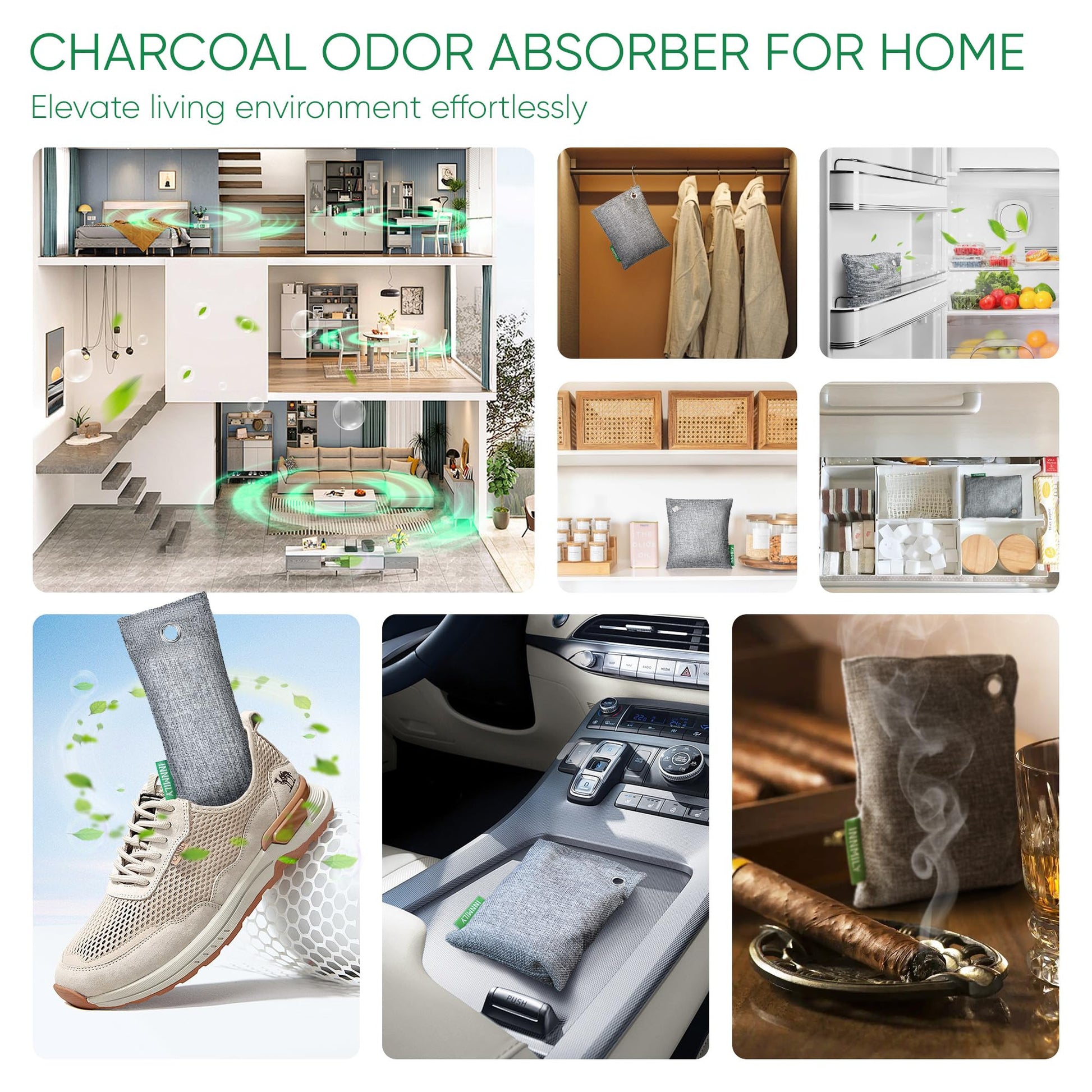 Activated Charcoal Odor Absorber, 6 Pack Natural Shoe Odor Eliminator, Bamboo Charcoal Air Purifying Bags, Sneaker Deodorizer and Moisture Absorbers for Clean Footwear, Shoe Odor Remover
