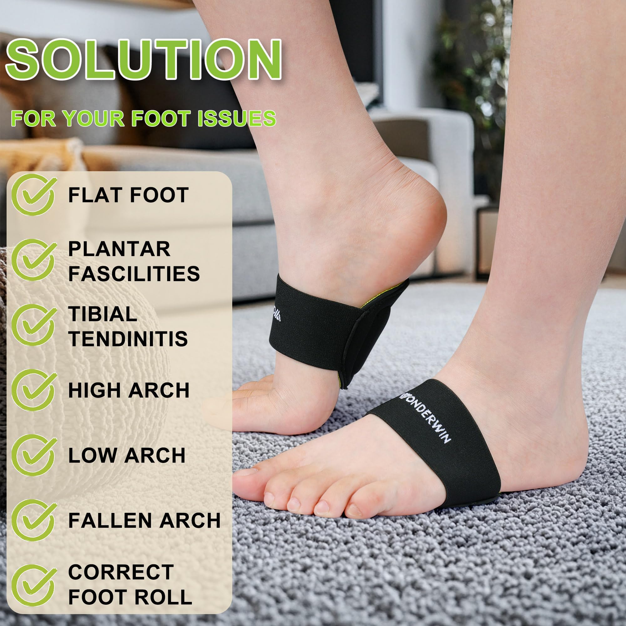 Arch Support Compression Sleeves, 3 Pairs, Cushioned Foot Relief for Plantar Fasciitis and Fallen Arches, Black/Green