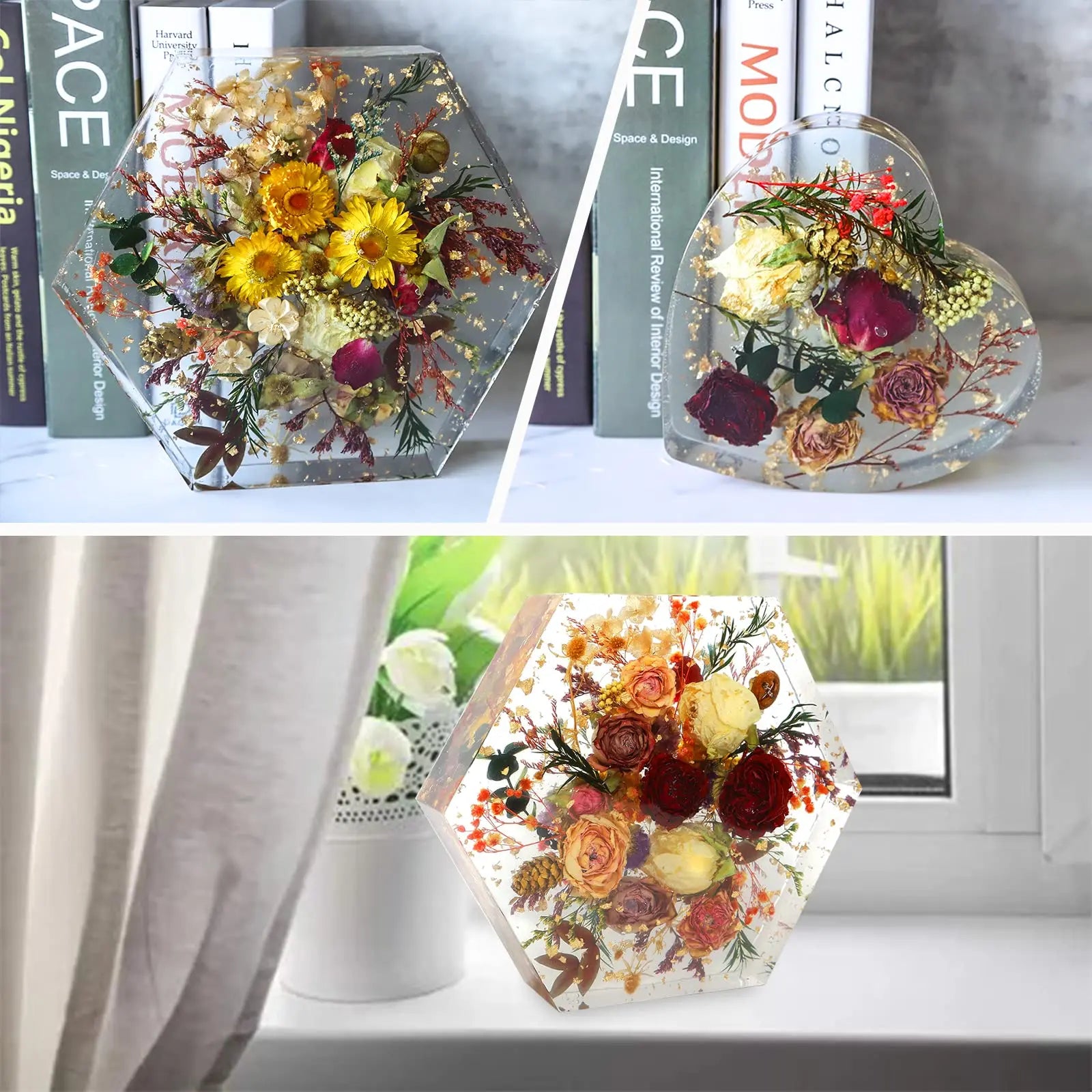 YOILES 3PCS Resin Molds Silicone,Epoxy Resin Casting Craft Mold for Flower Preservation Bookends DIY Art (3)