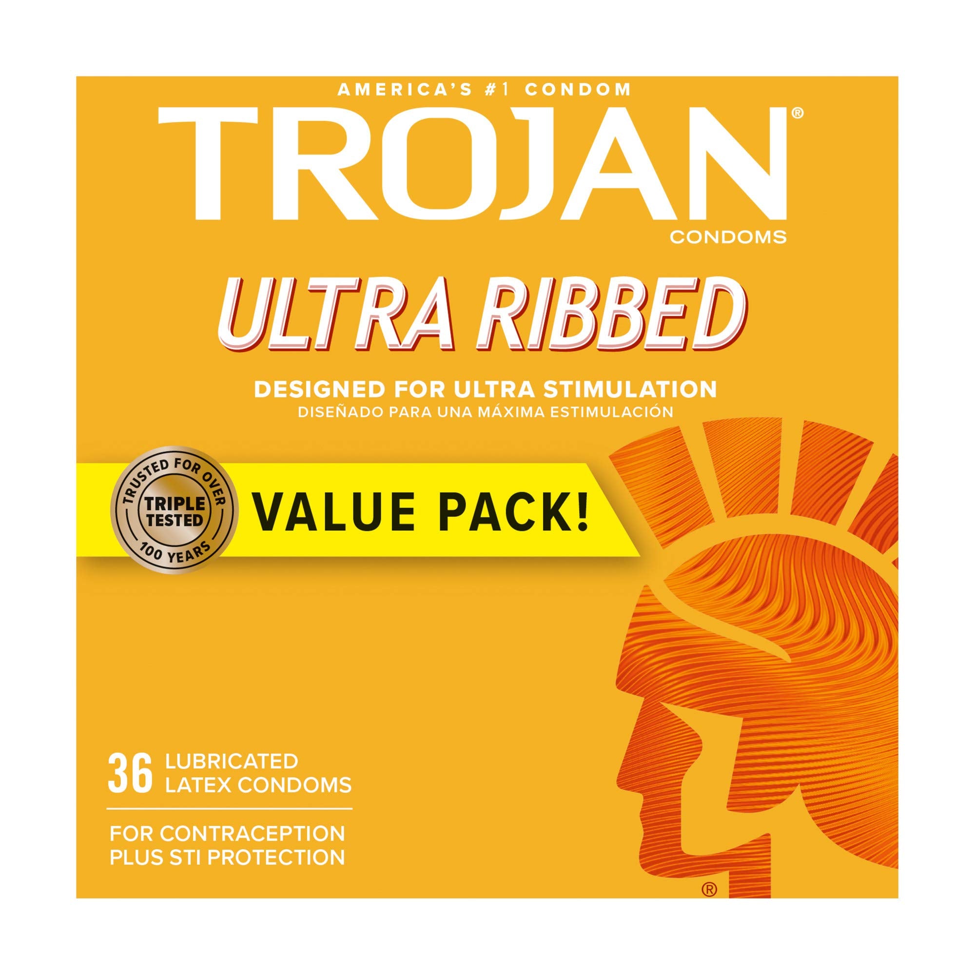 TROJAN Condoms Ultra Ribbed for Ultra Stimulation, 36 Count Pack