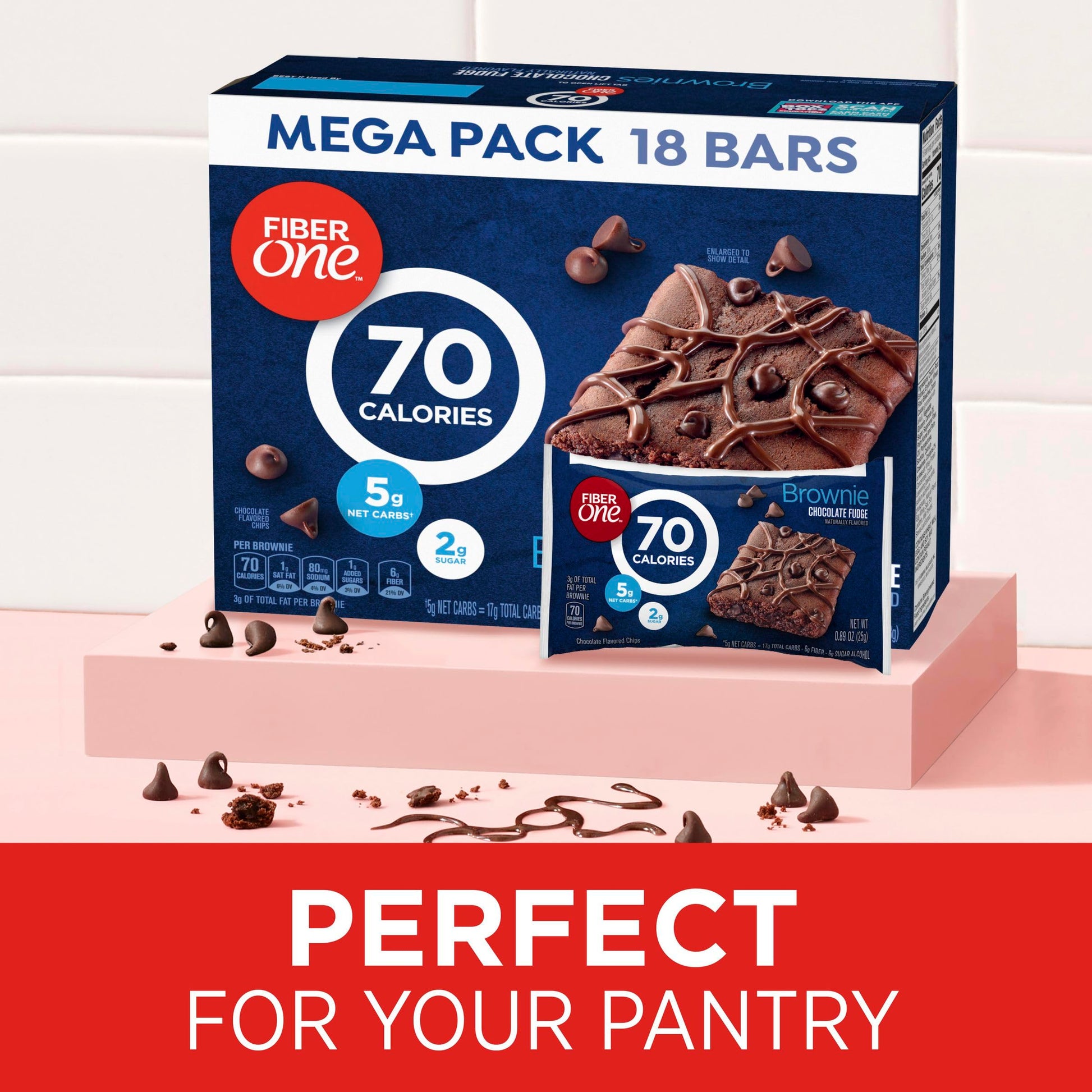 Fiber One 70 Calorie Brownies, Chocolate Fudge Snack Bars, Mega Pack, 18 Ct, 16 oz