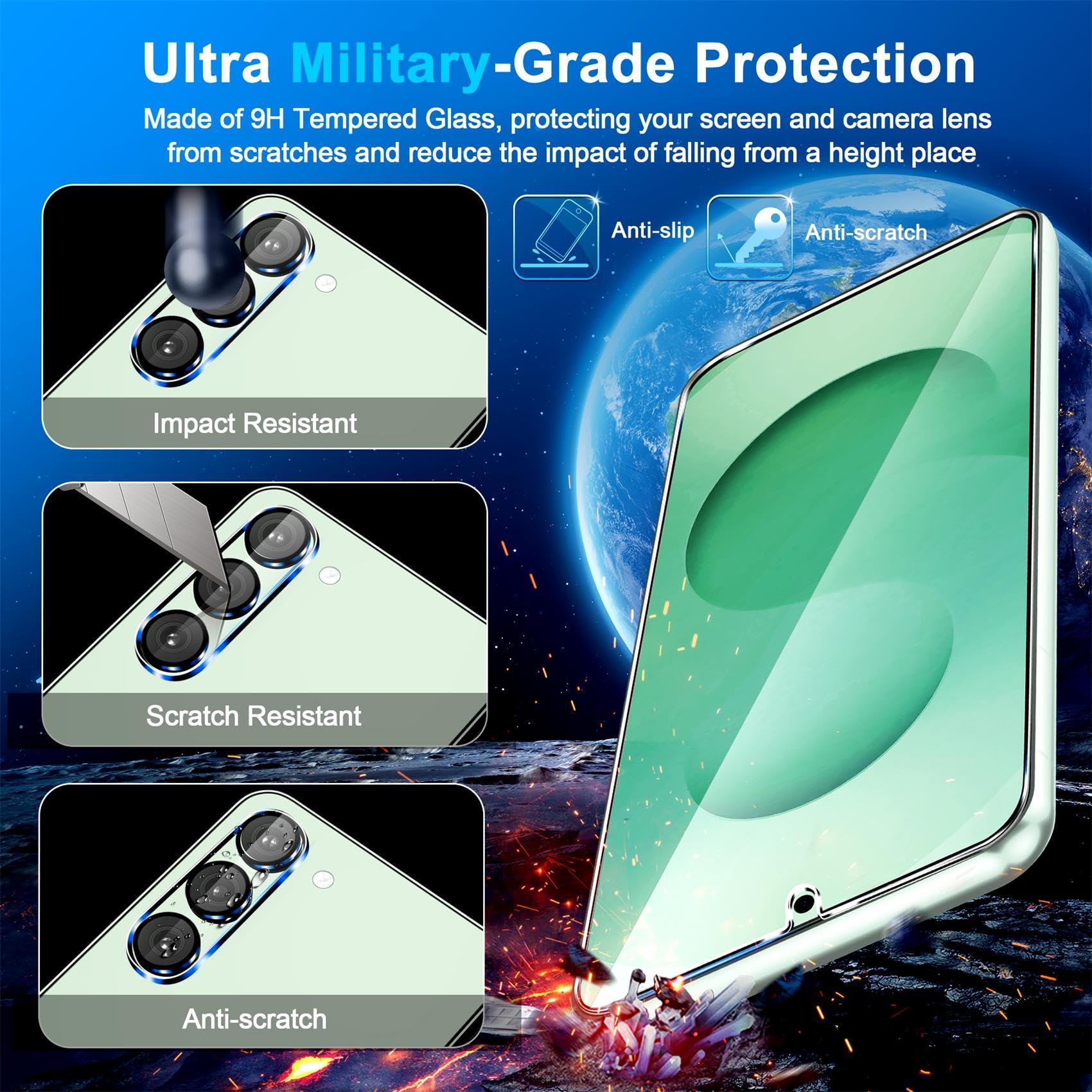 firtstnow 3 Pack Glass Screen Protector for Samsung Galaxy S25 Plus [6.7 inch] + 3 Pack Camera Lens Protector, 9H Tempered Glass, Fingerprint Unlock, HD Clear Case Friendly Anti-Scratch