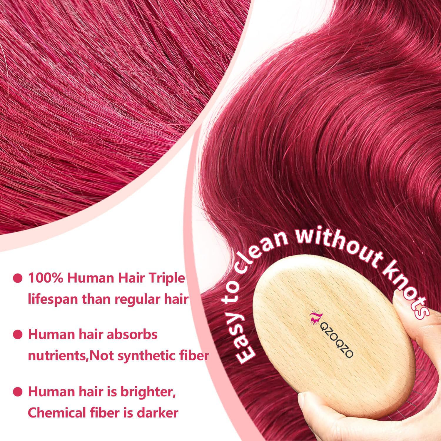 QZOQZO 28 Inch 99j Burgundy Lace Front Wigs Human Hair Red Burgundy Wig 180% Density 13x6 Body Wave Lace Front Wigs Pre Plucked Glueless Lace Front Wigs Human Hair for Women