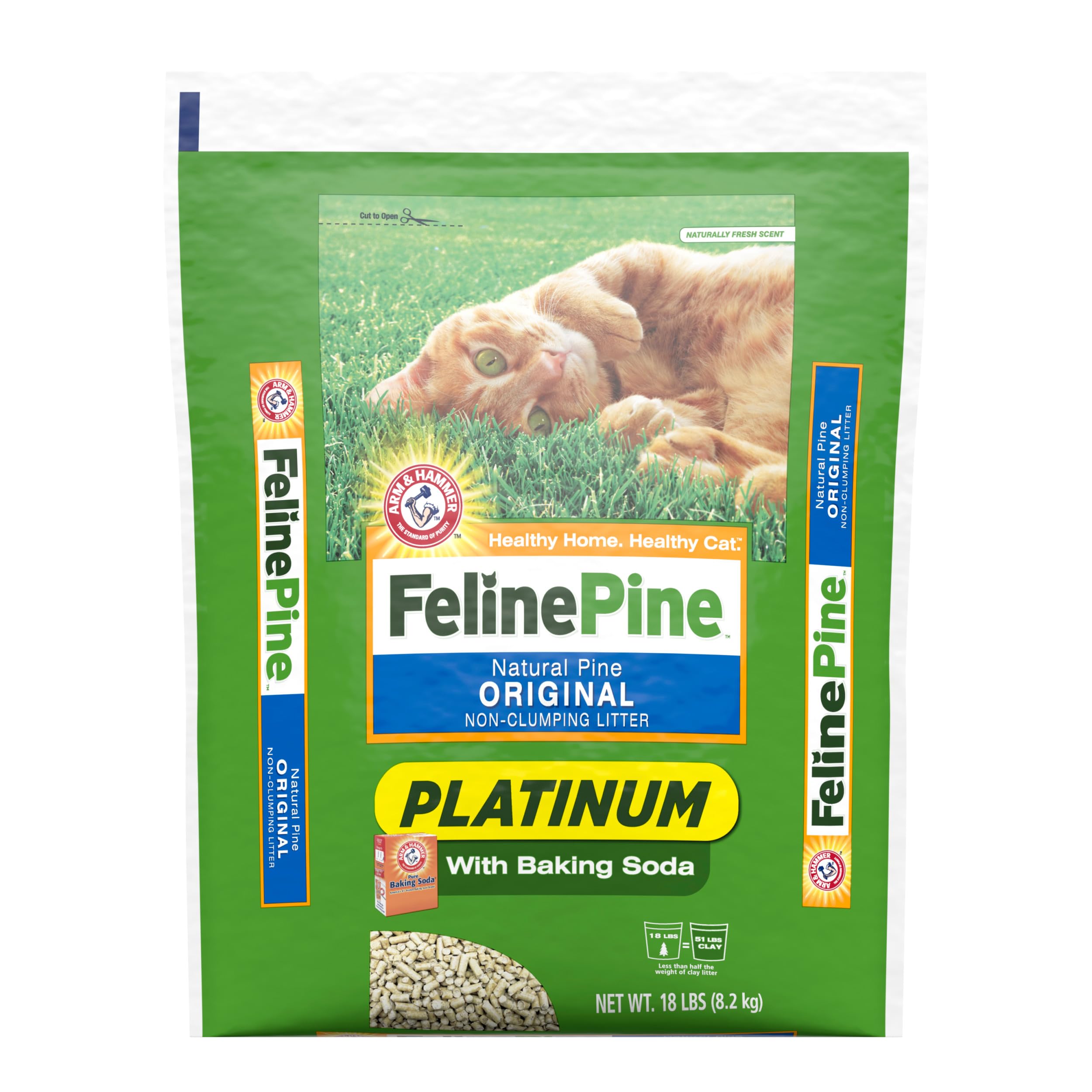 Feline Pine Platinum رمل قطط غير متكتل، Feline Pine رمل قطط 18 رطل