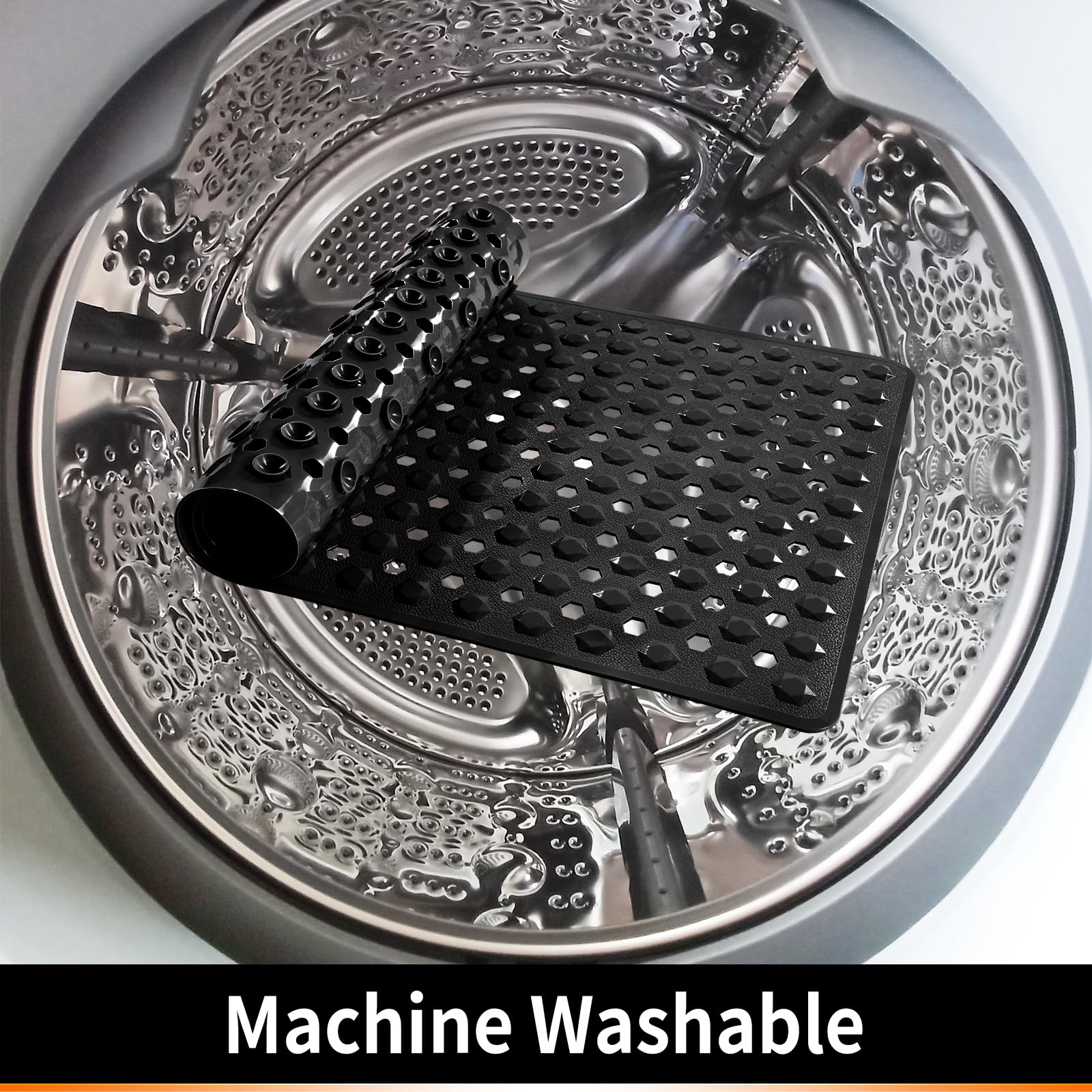 Yimobra Bath Tub Mat Non Slip, 34.5"x15.5" Long Shower Mat, Machine Washable Bathmat with Drain Holes and Suction Cups, Soft on Feet, Bathroom Essentials, Black
