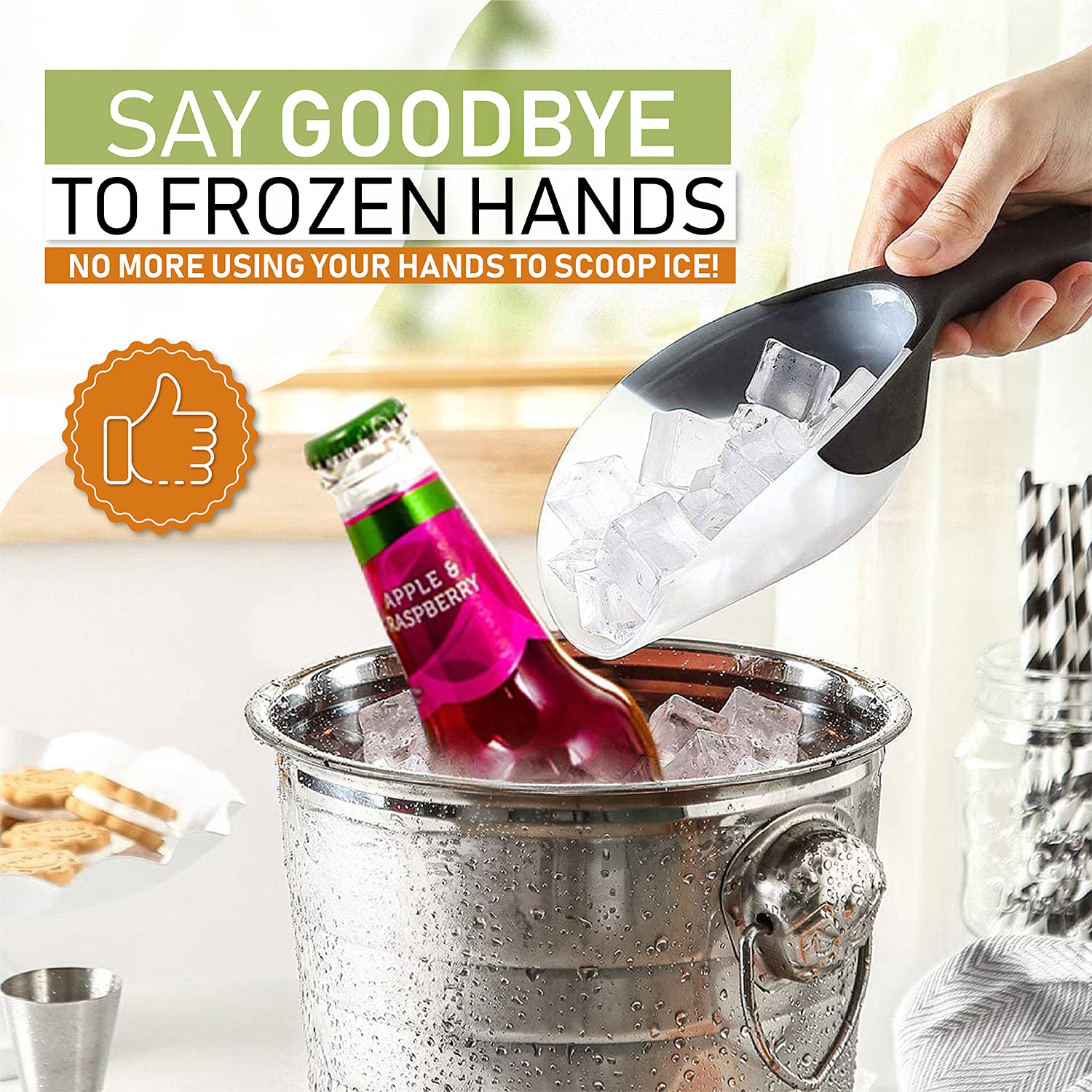Spring Chef Magnetic Ice Scoop for Freezer - BPA-Free Flexi-Plastic Popcorn Scoop with Soft Grip Handle - Dishwasher Safe Ice Scooper - Kitchen Food Scooper for Flour, Grains, Candy, Pet Food - Black
