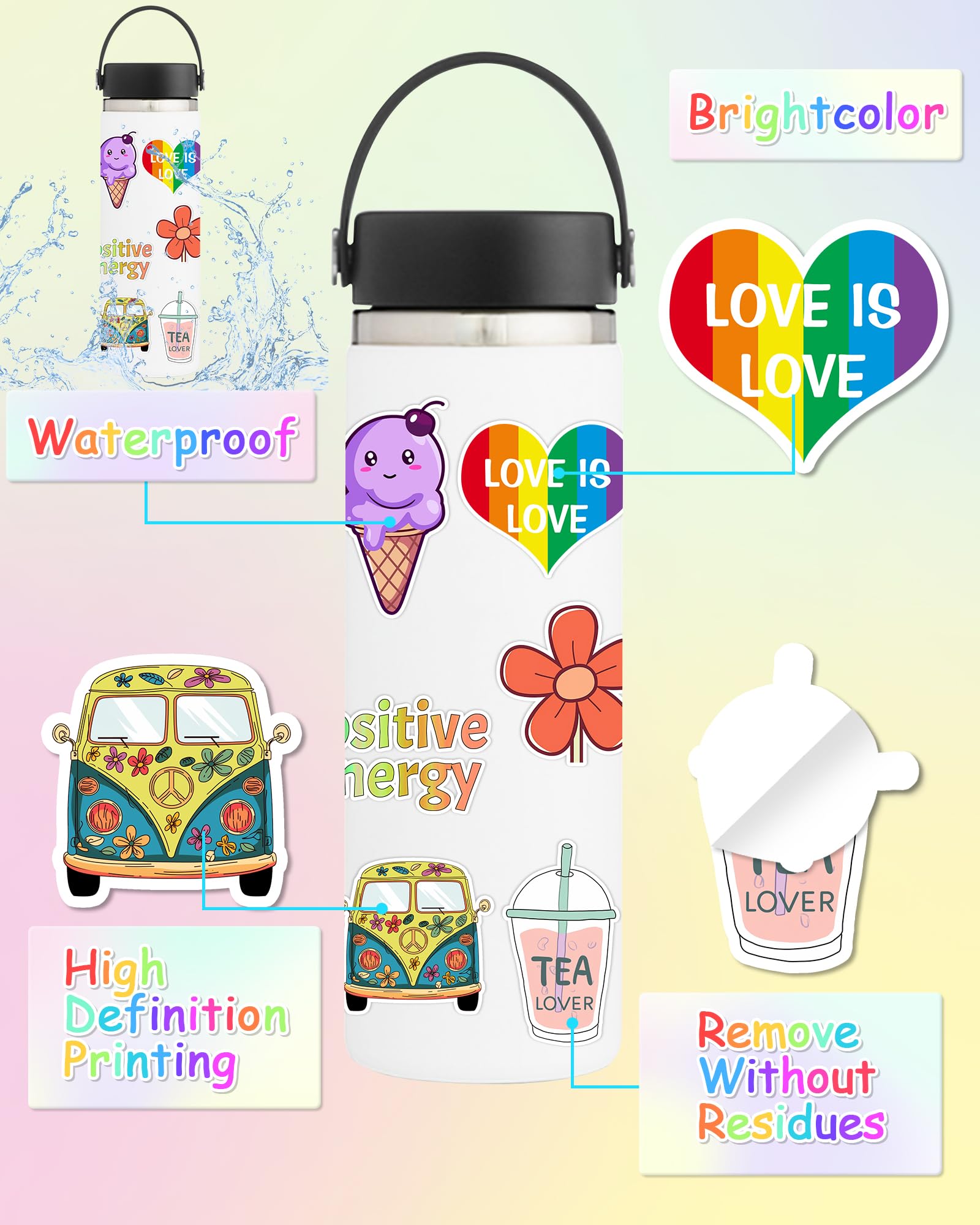 300 Pcs Stickers for Kids, Cute Water Bottle Vinyl Waterproof Laptop Stickers for Students Gifts School Supplies Classroom Teacher Prizes Sticker Pack for Kids Girls Teens
