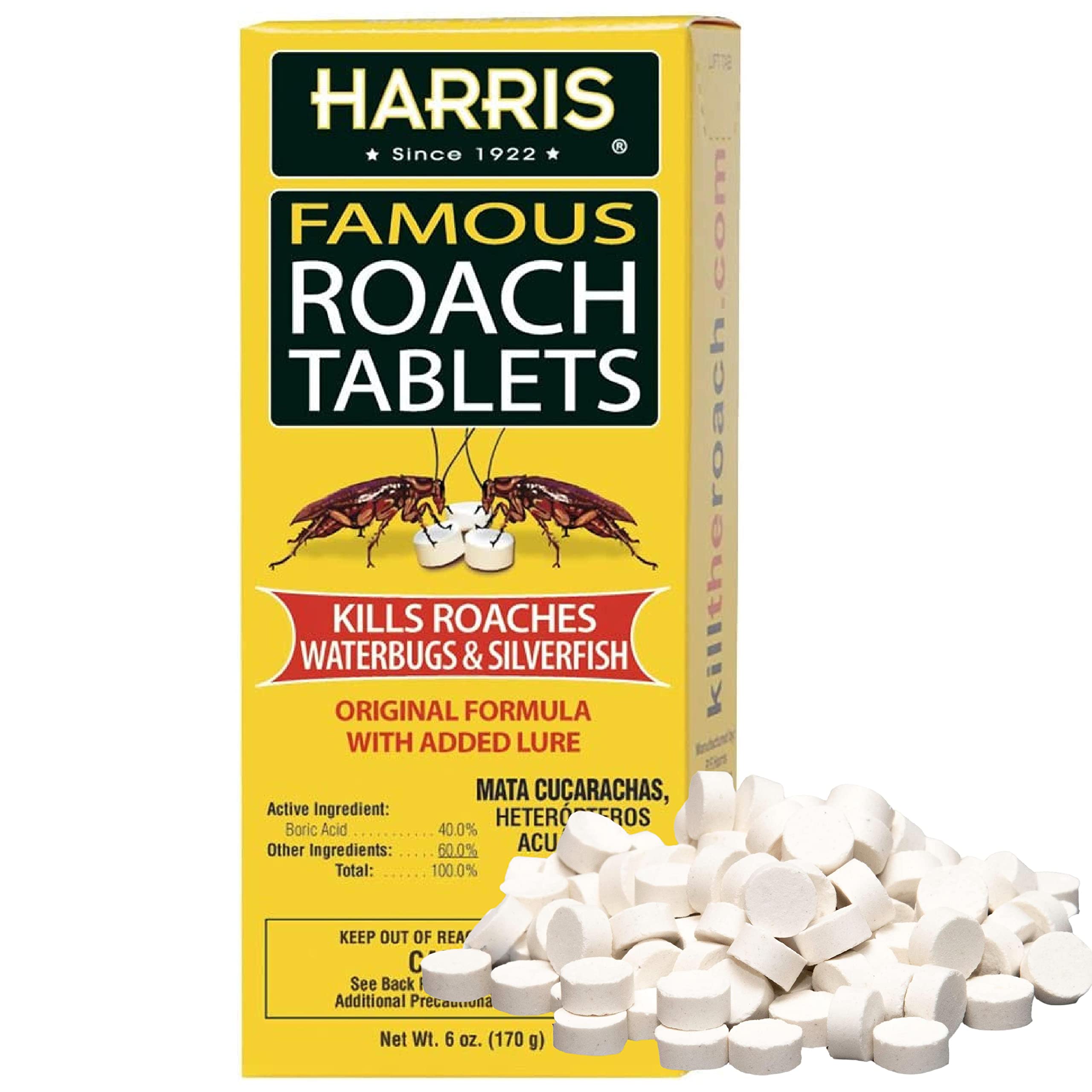 Harris Roach-Tabletten, Boric Acid Roach- und Insekten-Killer mit Lockstoff, Alternative zu Köderfallen (6oz, 145 Tabletten), Gelb