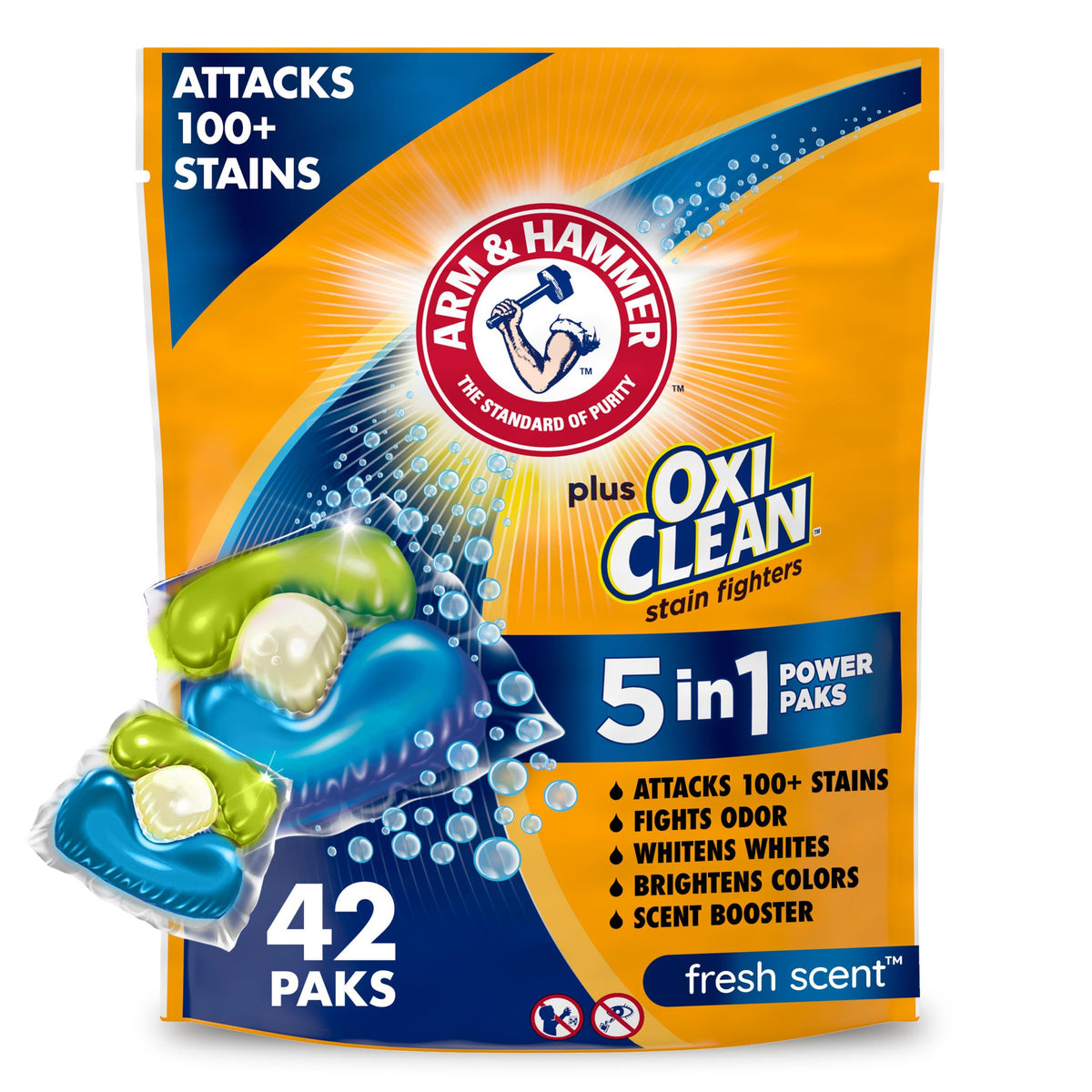 Arm & Hammer Plus OxiClean 5-in-1 Waschmittel Power Paks, 42 Stück (Verpackung kann variieren)