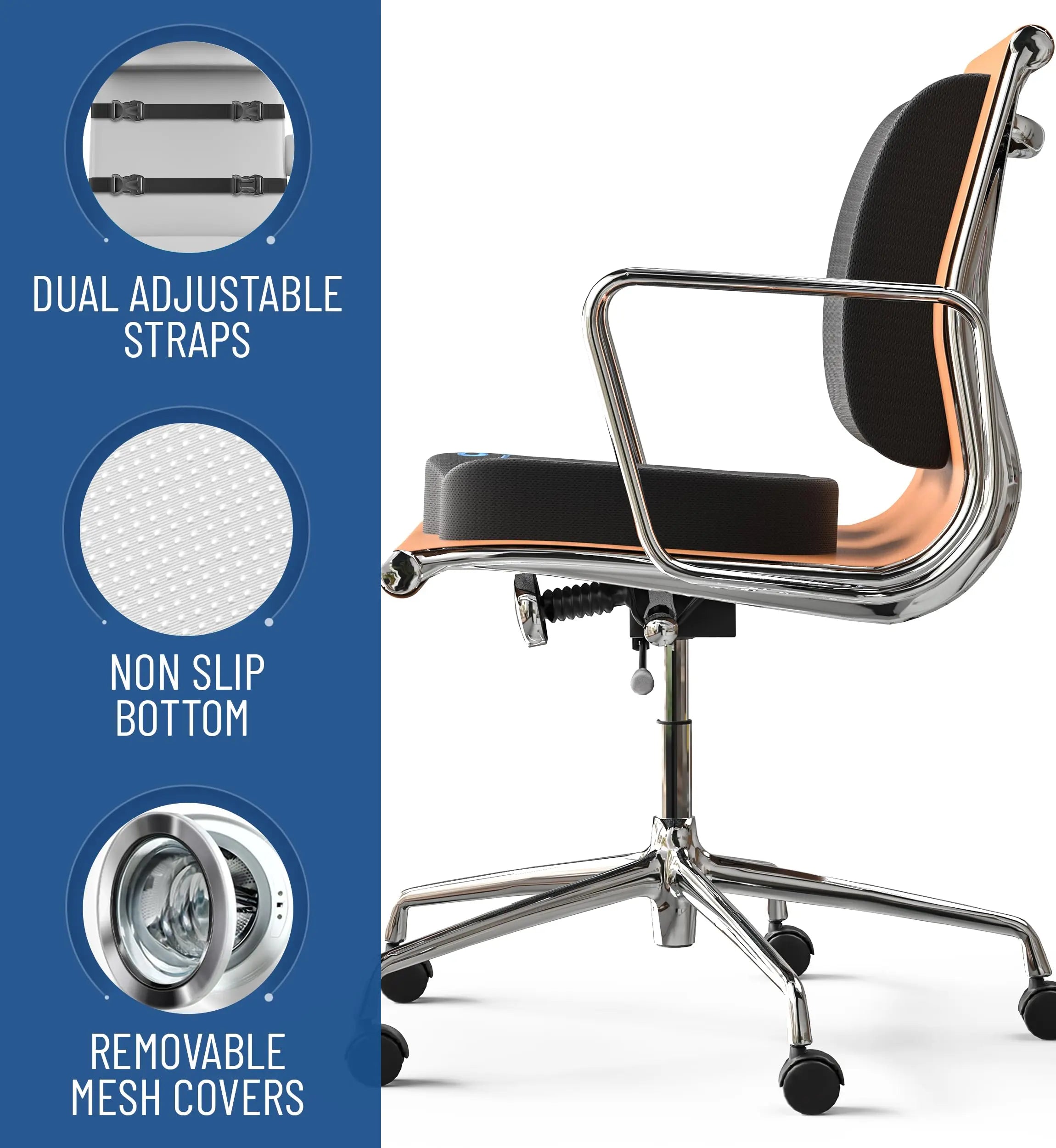 Everlasting Comfort Doctor Recommended Memory Foam Seat Cushion for Office Chairs & Car Seat - Ergonomic Office Desk Accessories for Tailbone Pain Relief, Sciatica & Back Support