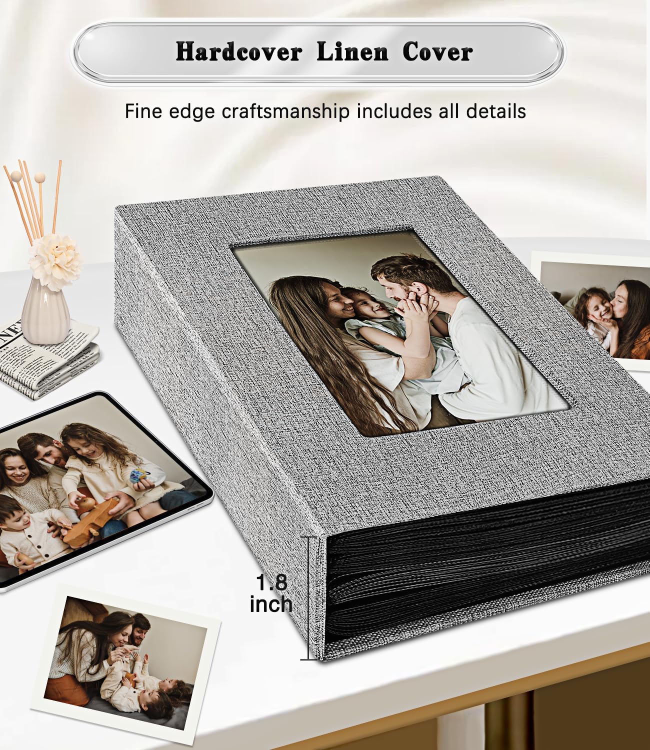 Ejblfe Photo Album 4x6,Linen Cover Slide-in Photo Album Book Can Holds 100 4x6 Photos with 50 Black Sheets for Family,Wedding,Baby and Holiday Pictures (Gray)