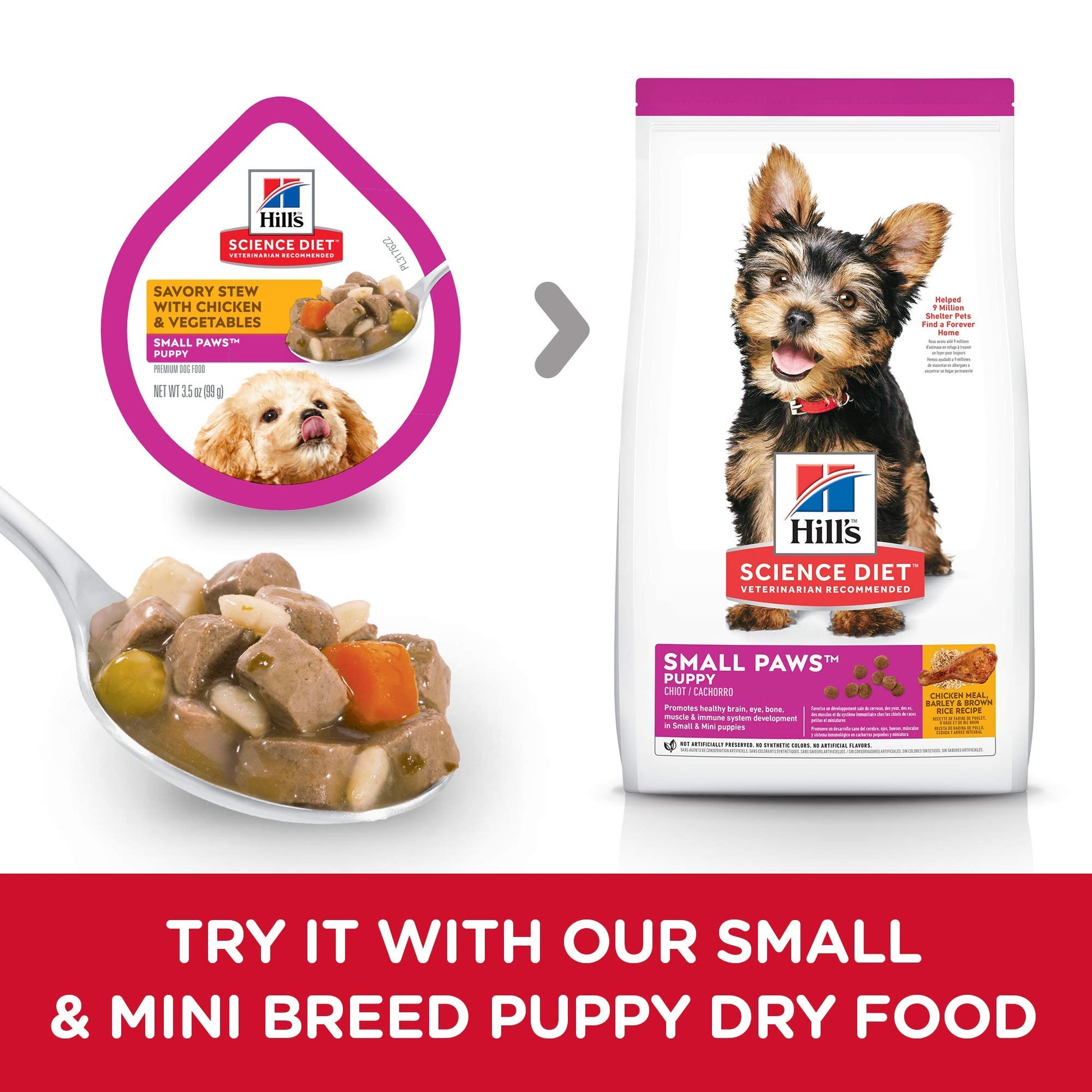 Hill's Science Diet Puppy Small & Mini Breeds Wet Dog Food, Chicken & Vegetables Stew, 3.5 oz. Trays, 12-Pack