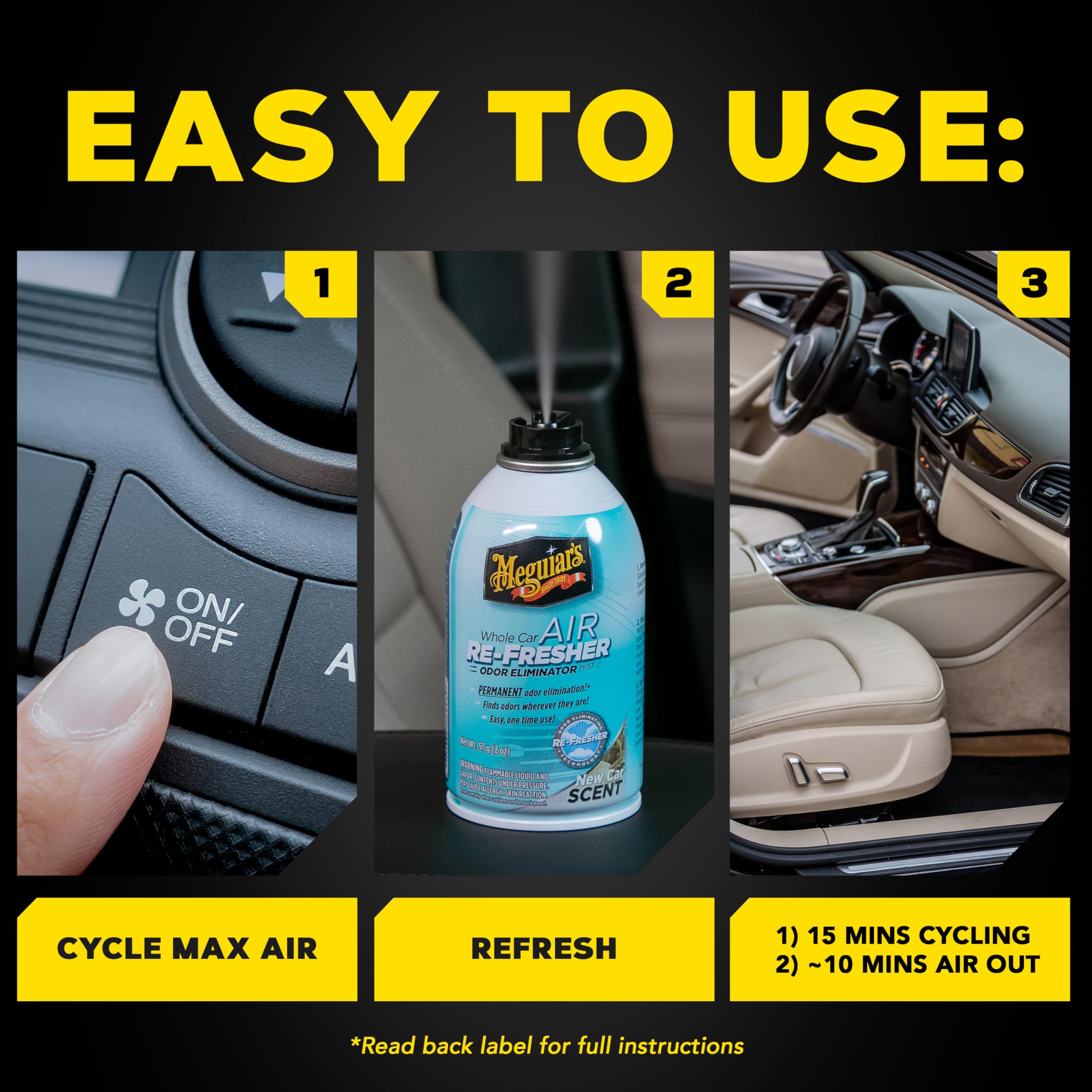 Meguiar's G16602 Meguiar's Whole Car Air Refresher, Odor Eliminator Spray Eliminates Strong Vehicle Smells Throughout Your Interior, Summer Scent, 2 Oz Aerosol Canister