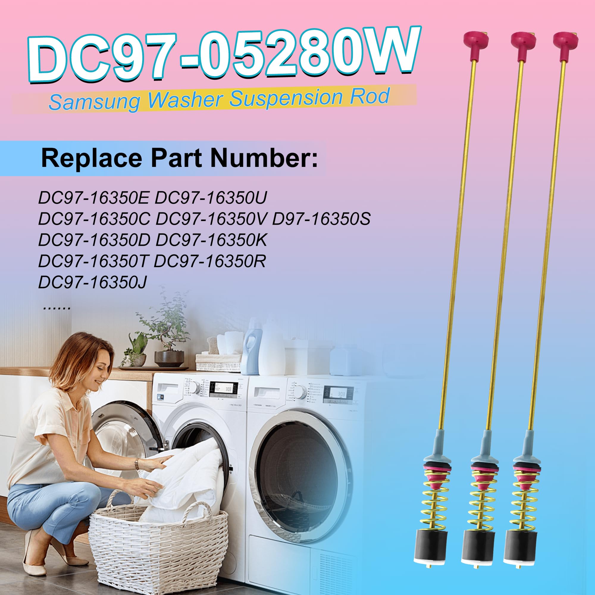 Upgrade DC97-16350U DC97-16350T Washer Suspension Rods for SAMSUNG WA50R5200AW/US, WA50R5400AV/US WA50R5400AW/US WA45T3200AW/A4 WA45H7000AW/A2 and WA45N3050AW/A4 Washing Machine
