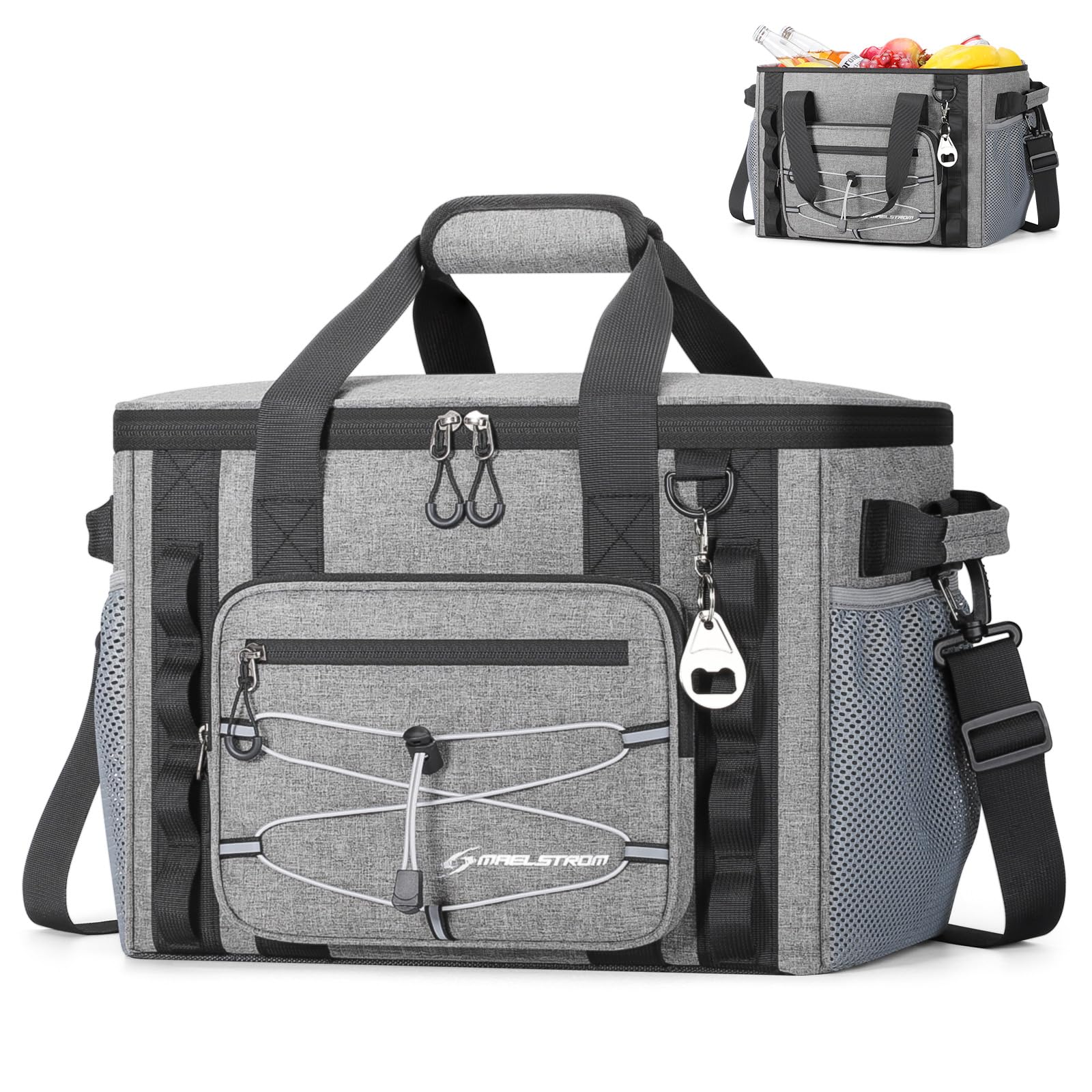 Maelstrom Soft Sided Cooler Bag,30 Can Collapsible Insulated Ice Chest - Large Leakproof, Portable for Camping, Kayaking & Beach, Gray