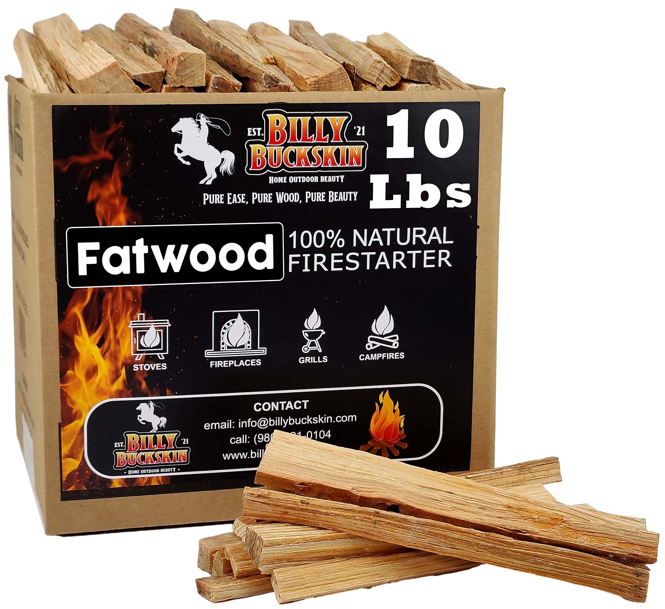 4,5 kg Kienholz-Anzündstäbe | 100% Natürliche Anzündhilfen für Lagerfeuer, Feuerstellen, Kamine, Grills, Holzöfen | Leicht entzündbar mit nur 2 Stäben | Campingzubehör von Billy Buckskin (4,5 kg Box)