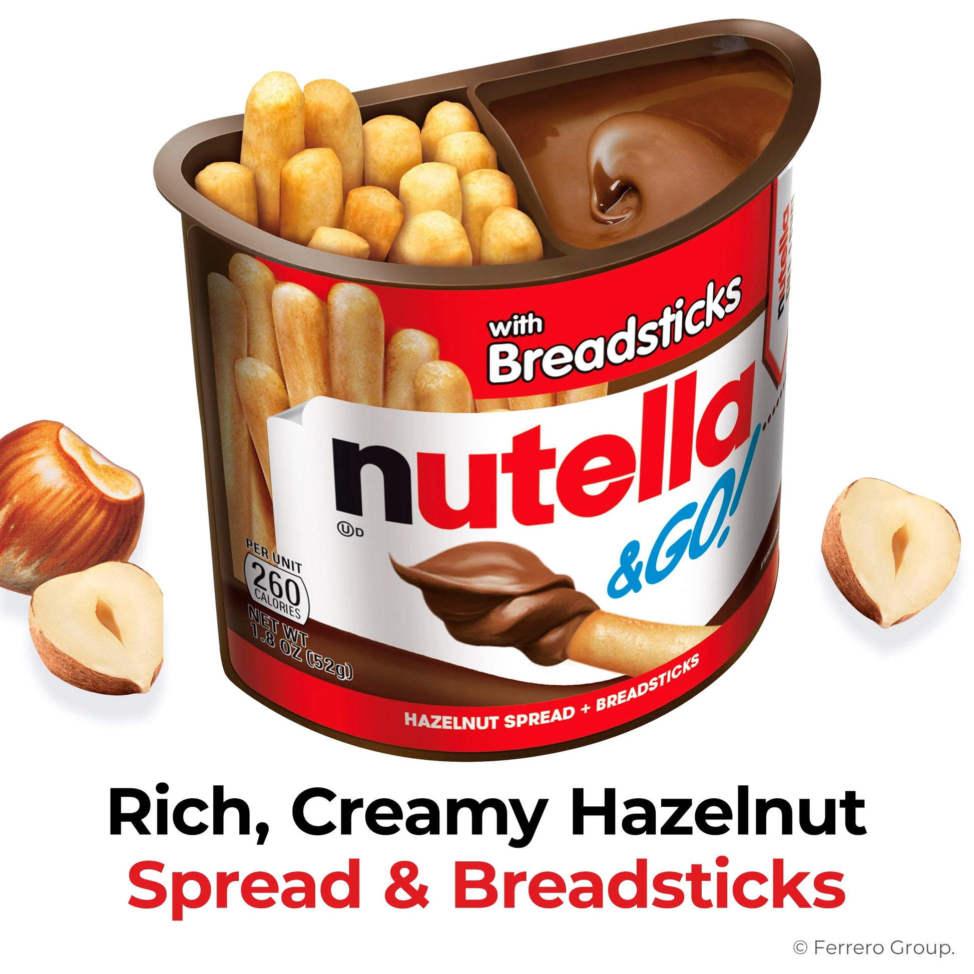 Nutella & GO! Bulk 24 Pack, Hazelnut and Cocoa Spread with Breadsticks, Stocking Stuffers, Snack Cups, 1.8 oz Each​