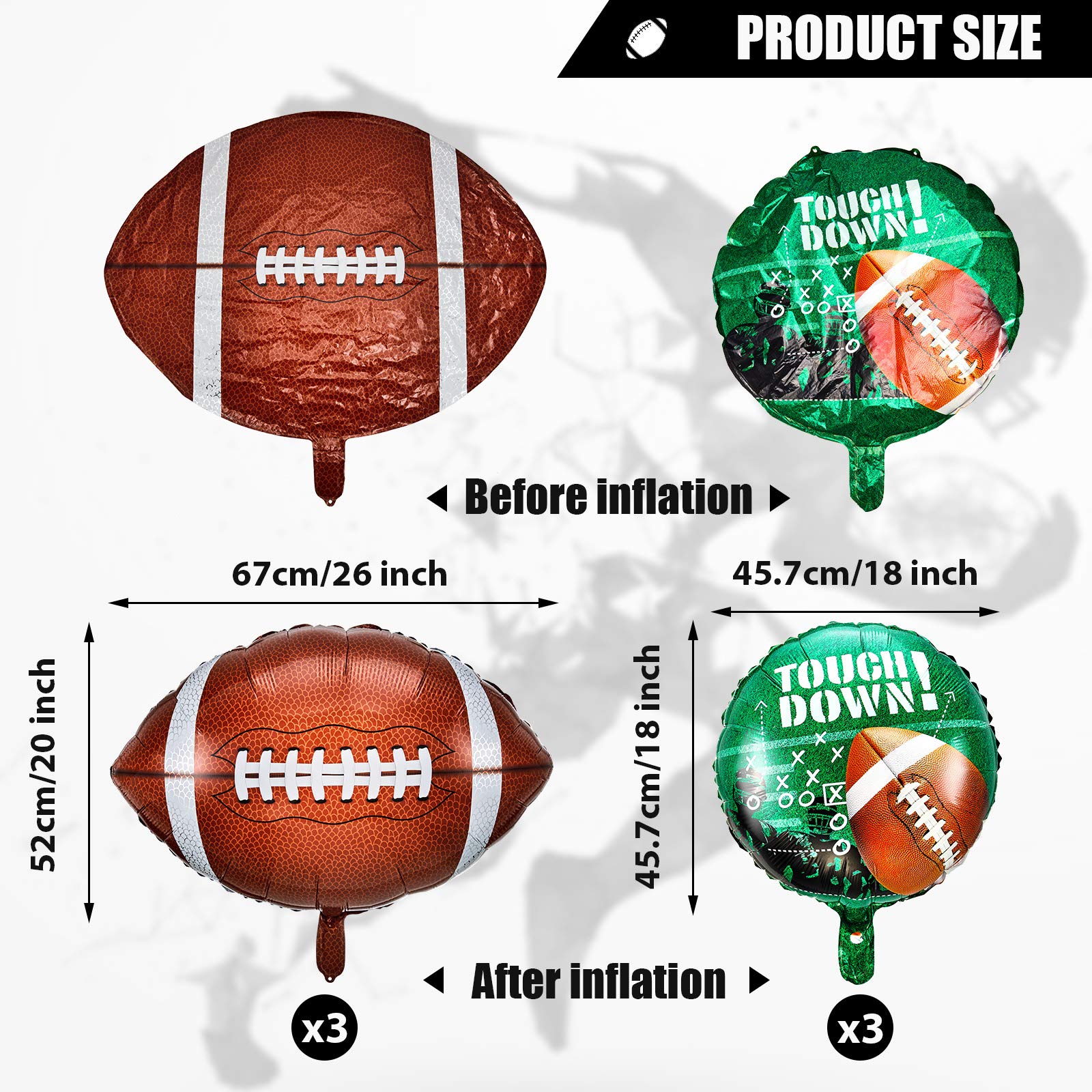 Sumind 26 & 18 Inch Football Balloons Set Football Party Decorations Sports Foil Rugby Ball Balloons for Birthday Tailgate Game Day, Sports Event(6 Pieces)