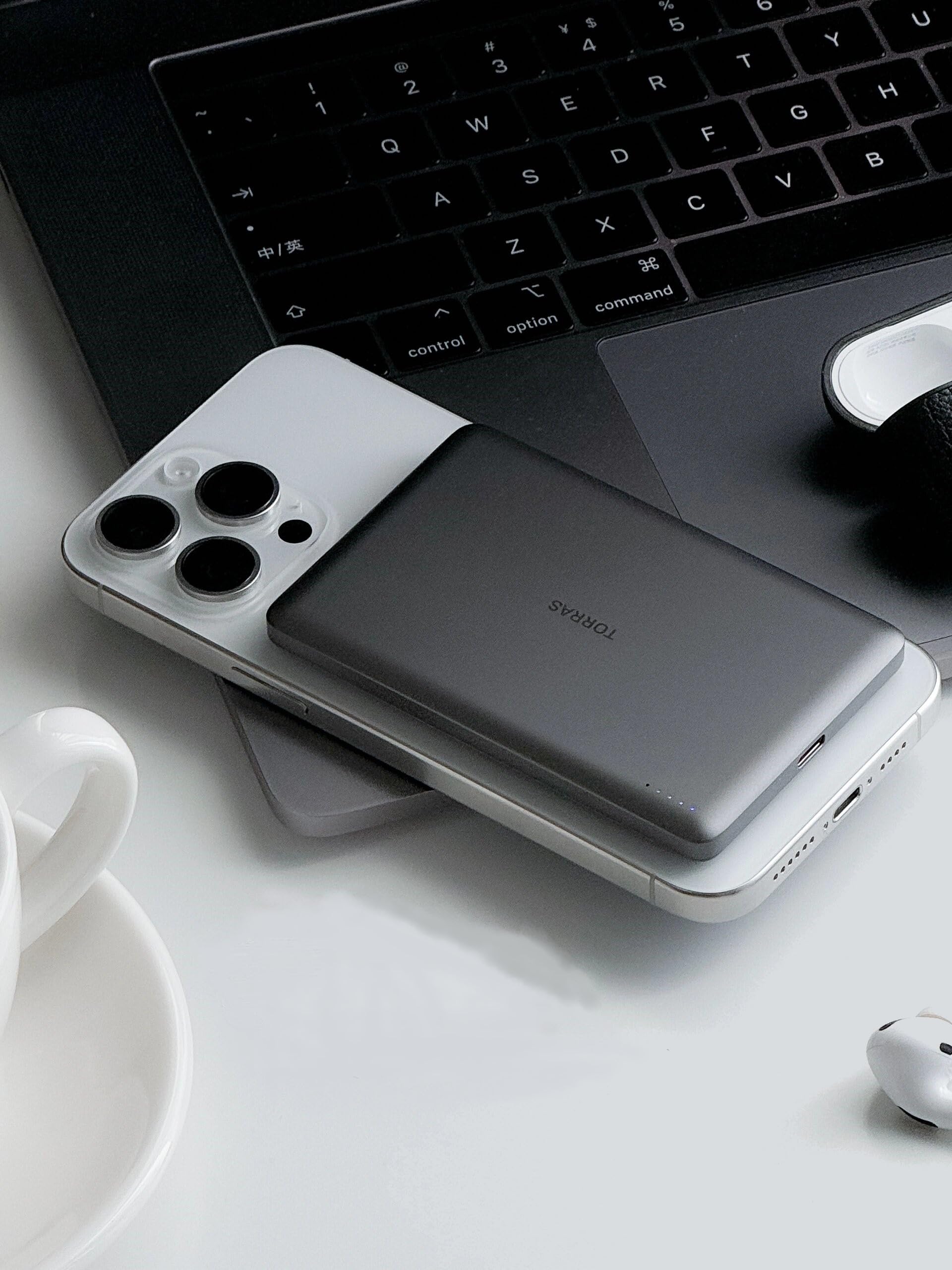TORRAS MiniMag Power Bank, Ultra Slim 5,000mAh Wireless Portable Charger with USB-C Cable, Fast Charging iPhone Air Mag-safe Battery Pack, Compatible for iPhone 17 Pro Max/16/15/14/13/12, Glacier Gray