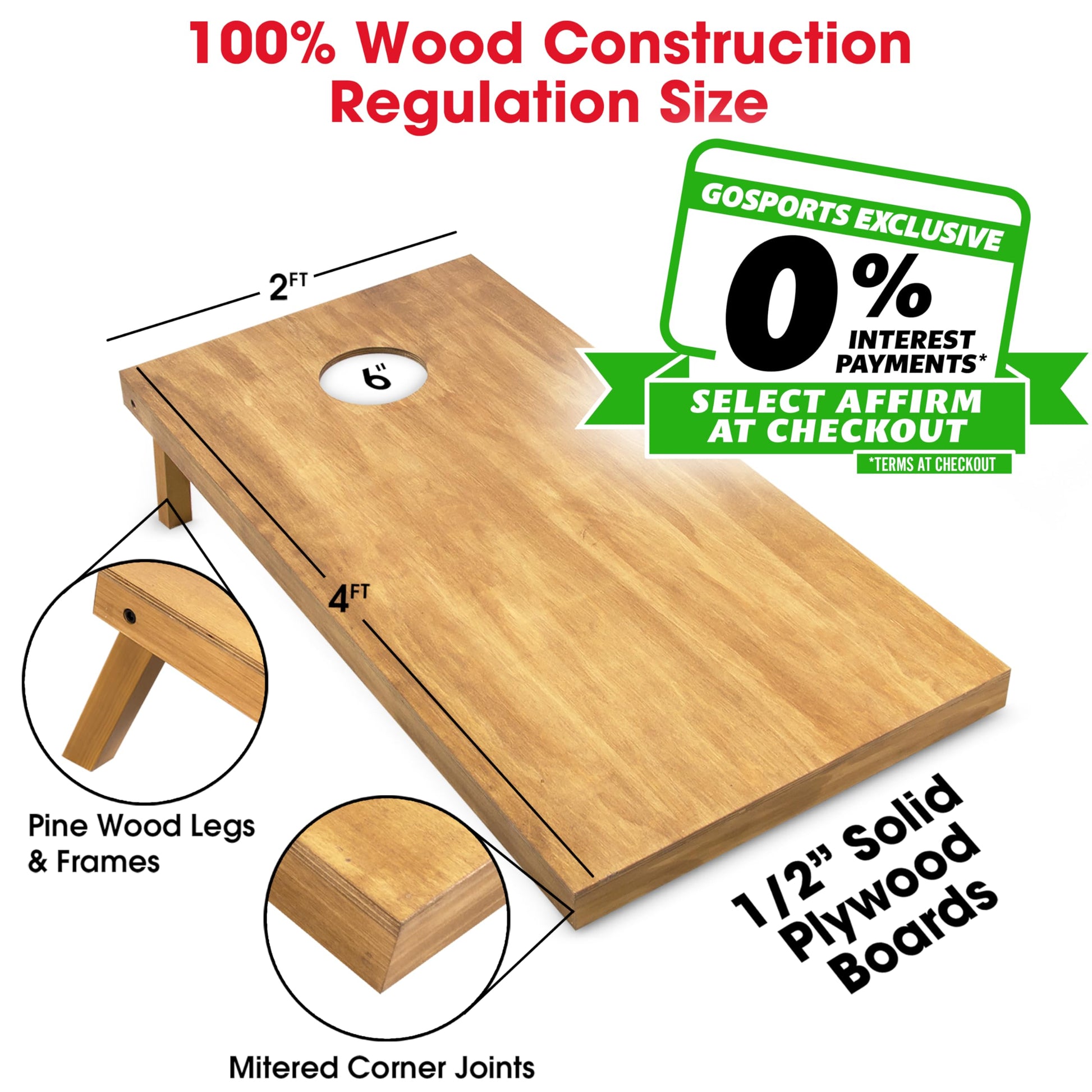 GoSports 4 ft x 2 ft Regulation Size Wooden Cornhole Boards Set - Includes Carrying Case - Full Regulation Size Bean Bag Toss Boards