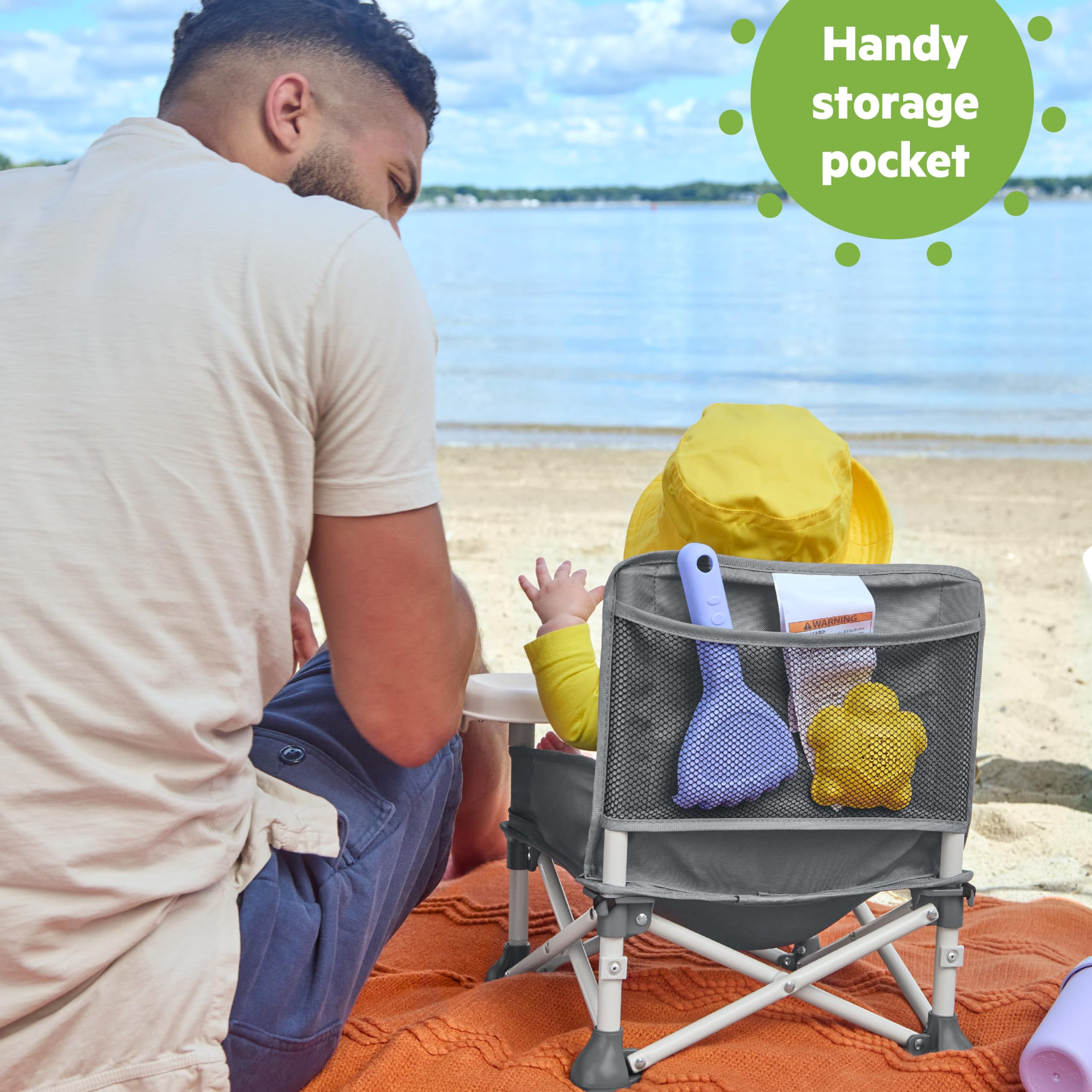 Bright Starts Pop 'N Sit Portable Booster, Indoor/Outdoor Use, Floor Seat with Feeding Tray, Grey, 6 Mos - 3 Yrs