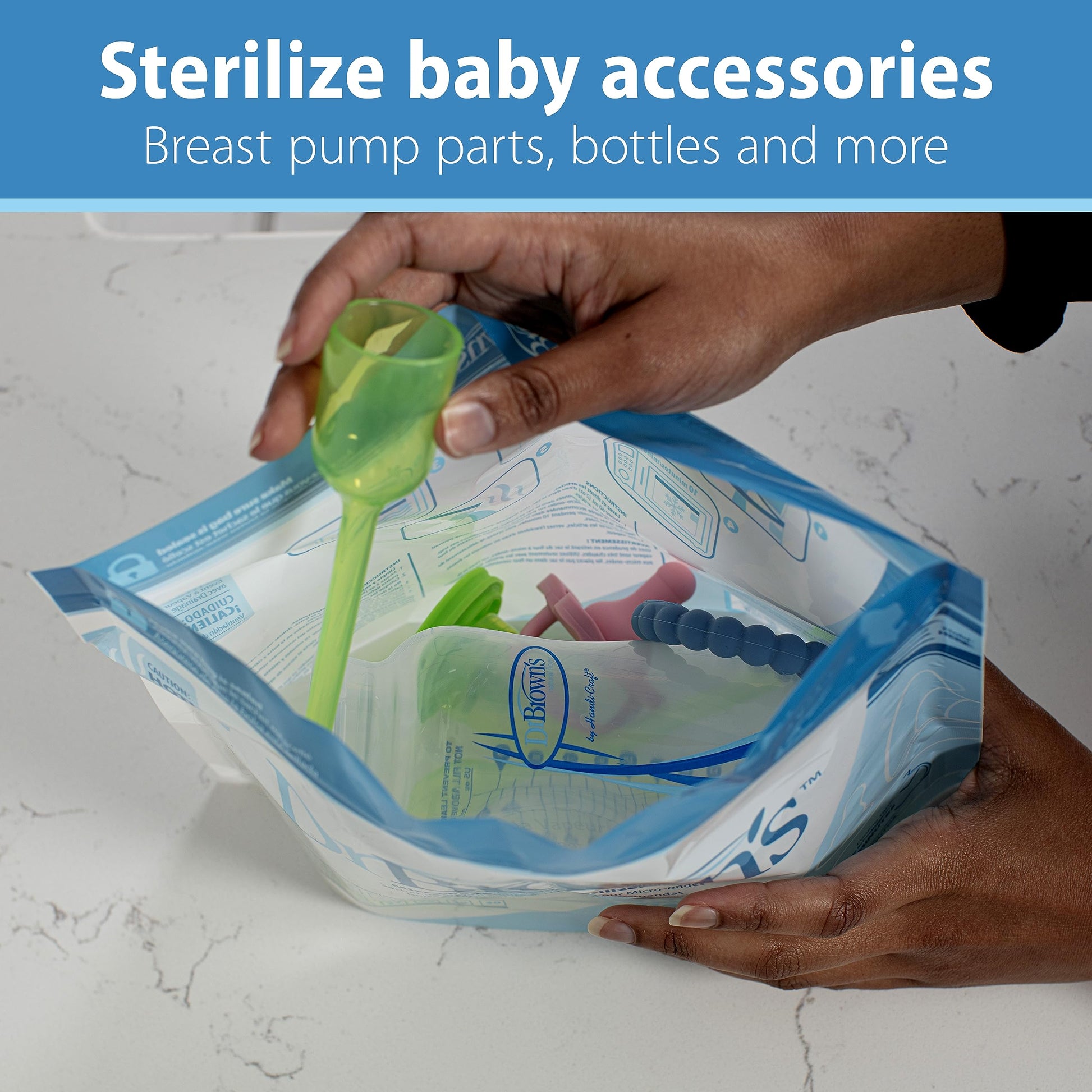 Dr. Brown's Microwave Steam Sterilizer Bags for Baby Bottles, Pacifiers, Pump Parts and Accessories, Travel Baby Bottle Sterilizer, 30 Uses per Bag, 5 Count (Pack of 1)