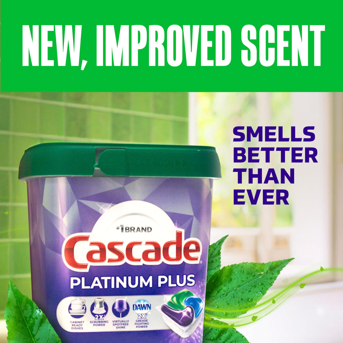 Cascade Platinum Plus Spülmaschinen-Tabs, Geschirrspülmittel, Spülmittel, Fresh, 57 Stück