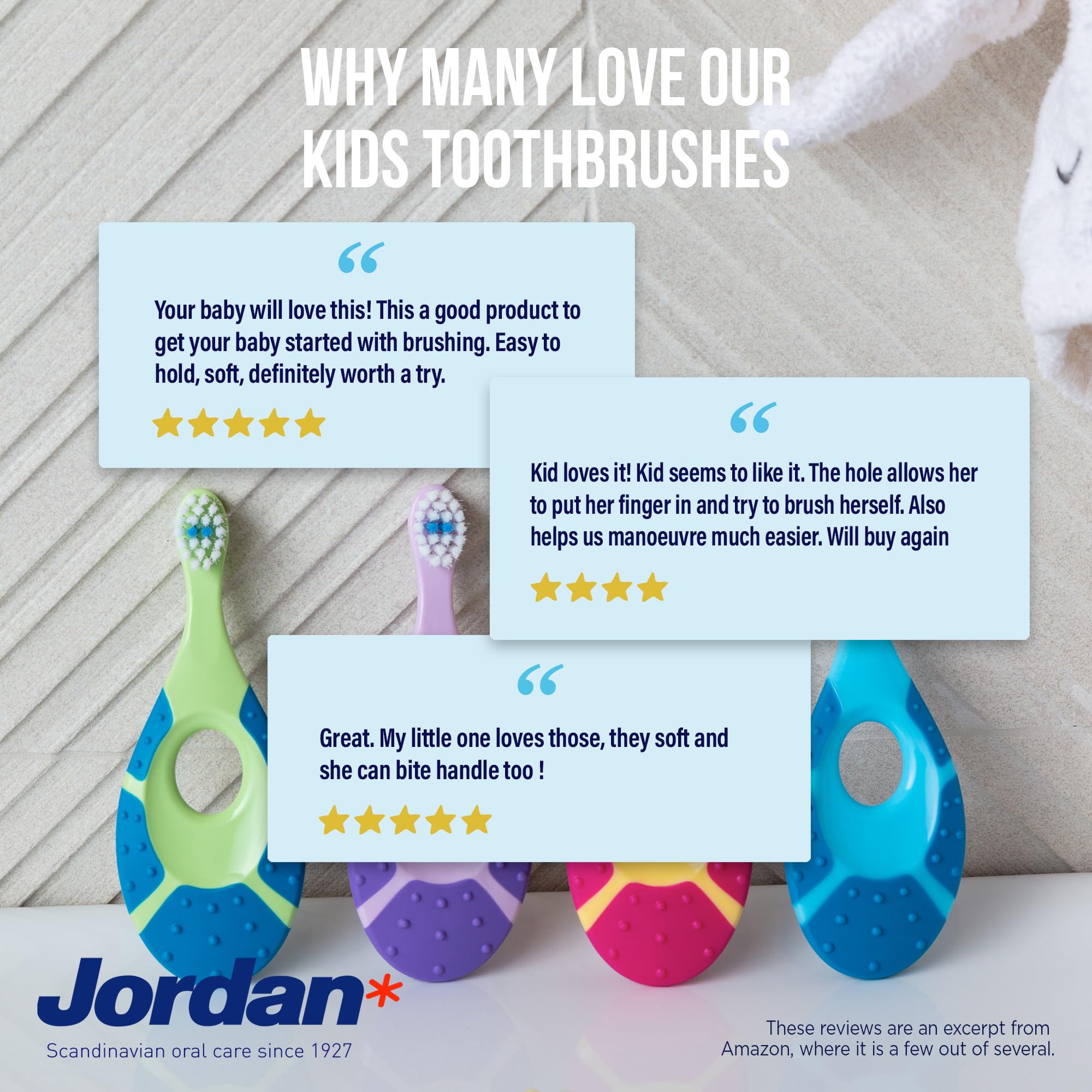 Jordan* | Step 1 Baby Toothbrush | 0-2 Years, Soft Bristles, BPA Free | Green & Blue | 4 Pack