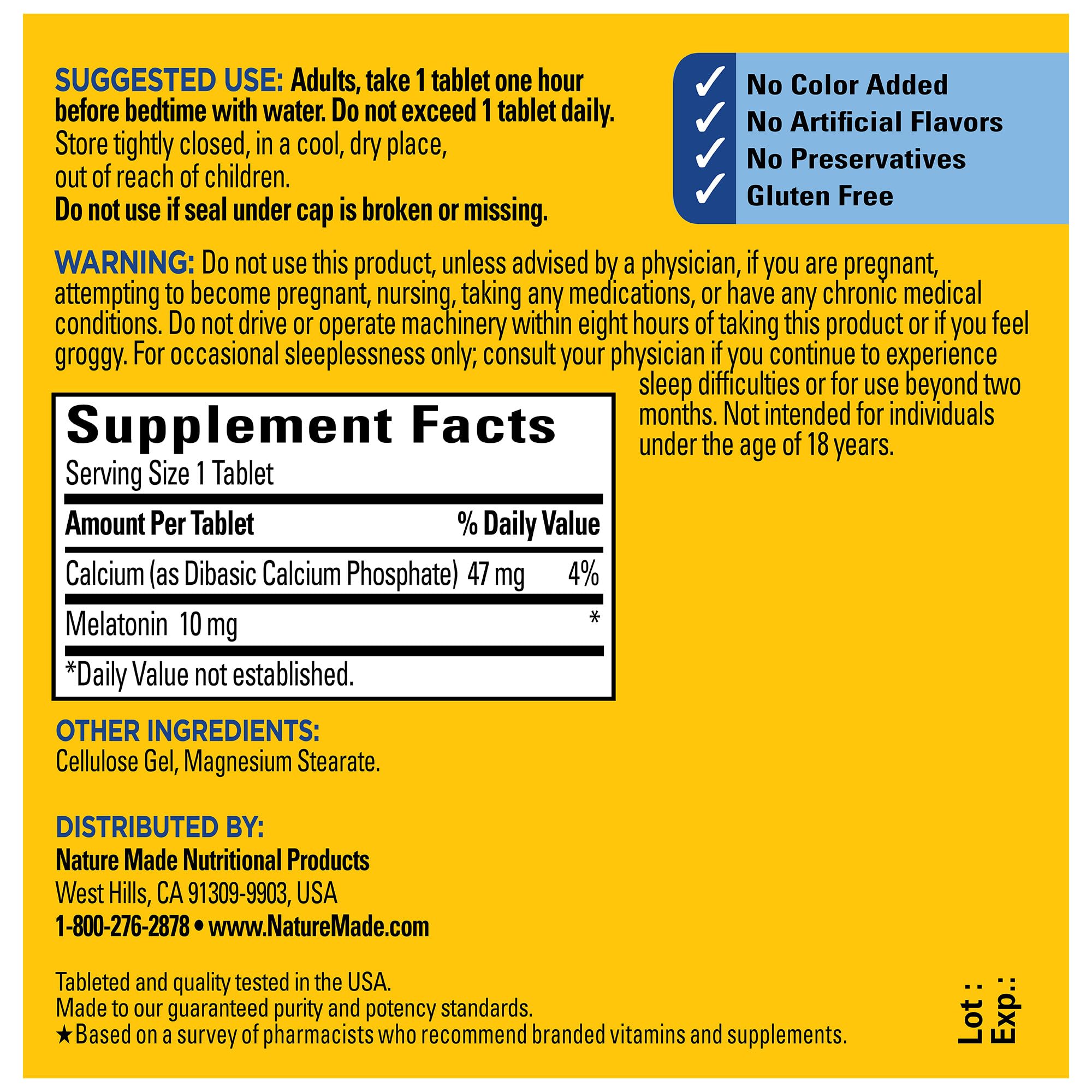 Nature Made Melatonin 10mg Maximum Strength Tablets, 100% Drug Free Sleep Aid for Adults, Melatonin for Adults, 70 Count, 70 Day Supply