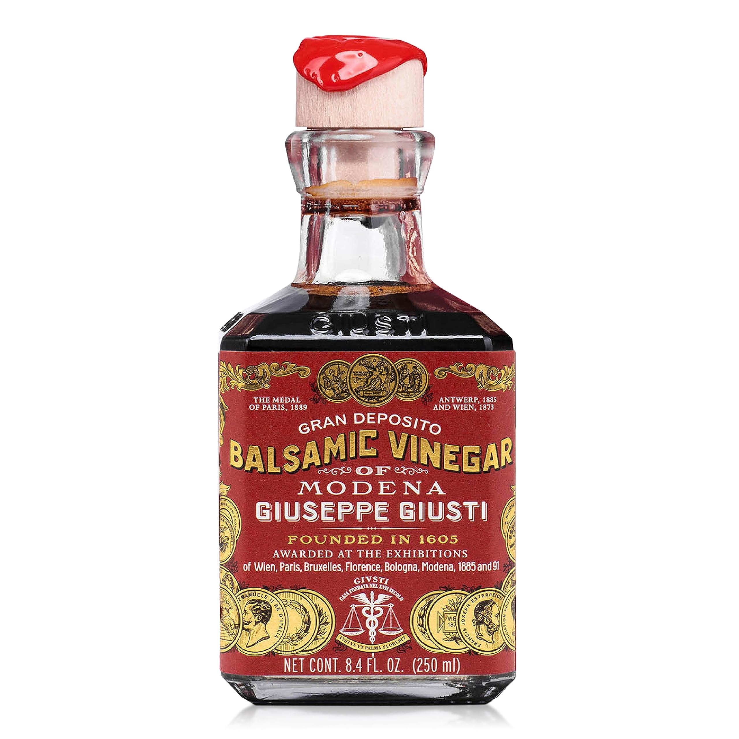 Giusti Italienischer Balsamico-Essig aus Modena IGP – 3 Goldmedaillen, reichhaltiger und dickflüssiger Gran Deposito Aceto Balsamico di Modena für Salate, Käse und zur Verfeinerung, hergestellt in Italien – 250 ml (8,45 fl oz) – 1er-Pack