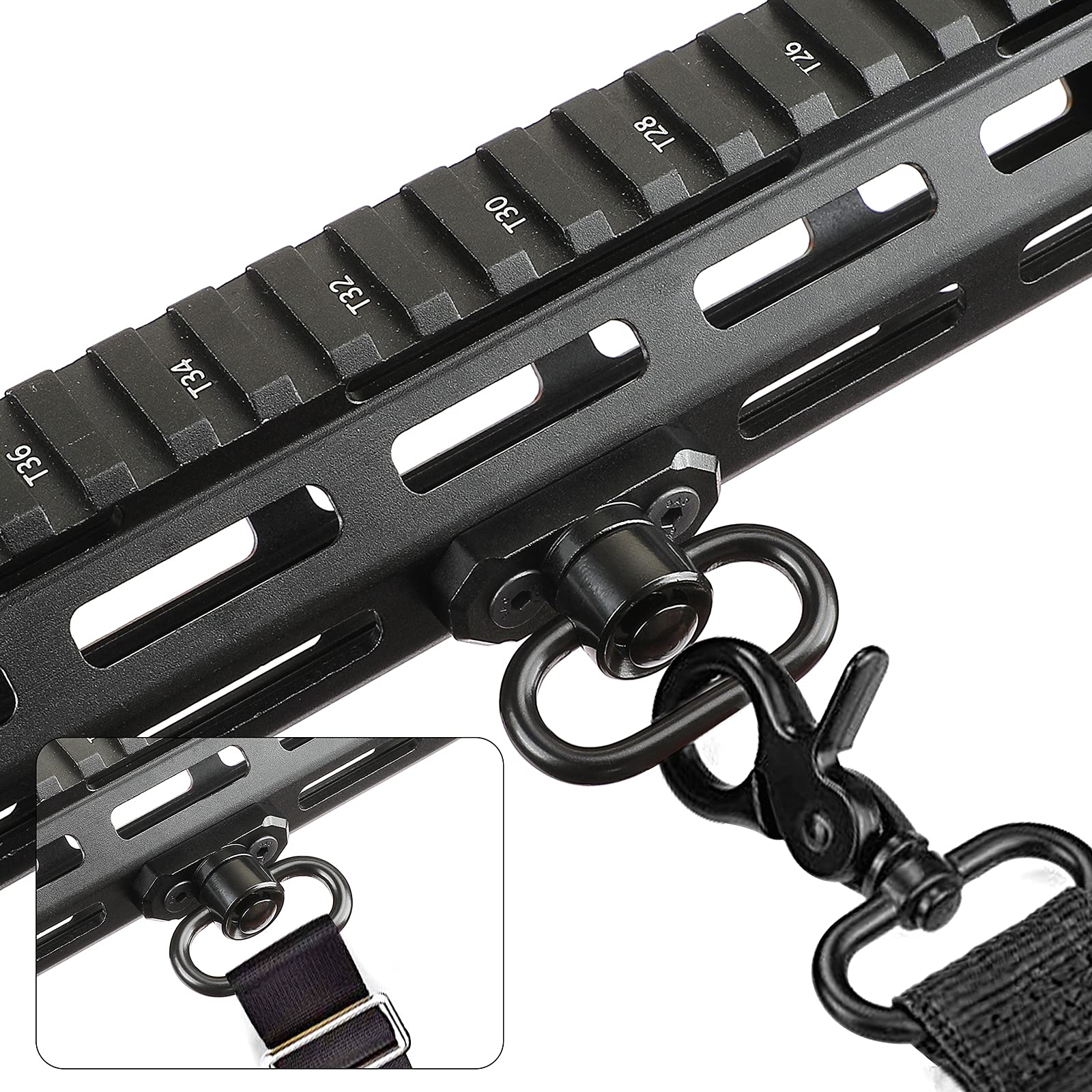 REERON 2 Point Sling & Mloc Sling Mount - Adjustable Extra Long Two Point Traditional Rifle Sling with 2 Pack 1.25" QD Sling Swivels Mounts for M Lock Rail System (2 Pack Mloc Sling Mounts)