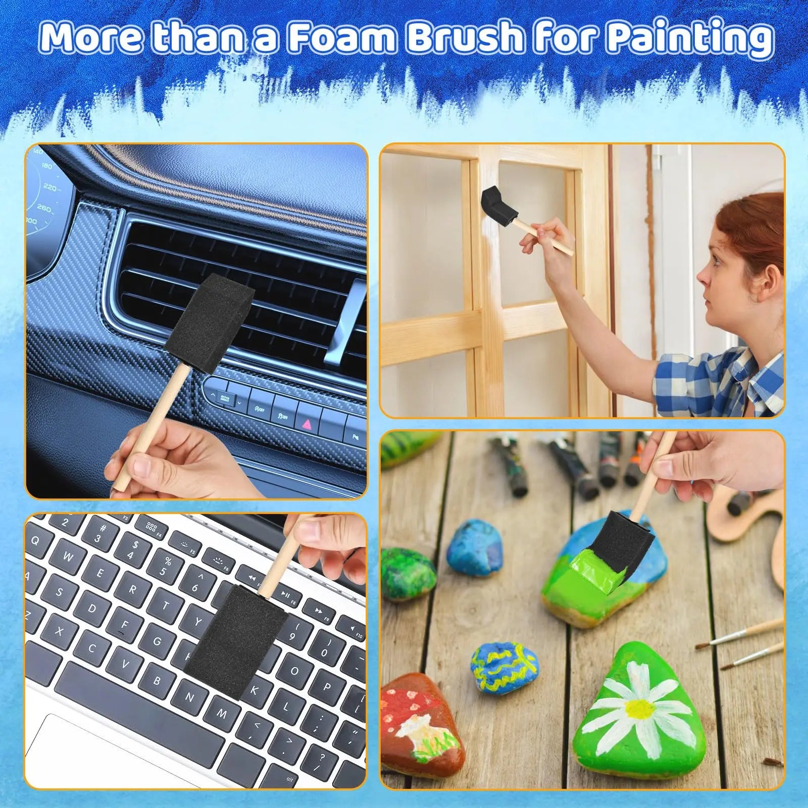 Foam Paint Brushes, 1.6 Inch, 8 Count, Sponge Paint Brush, Foam Brushes for Painting & Staining, Craft & Art Paint Sponges
