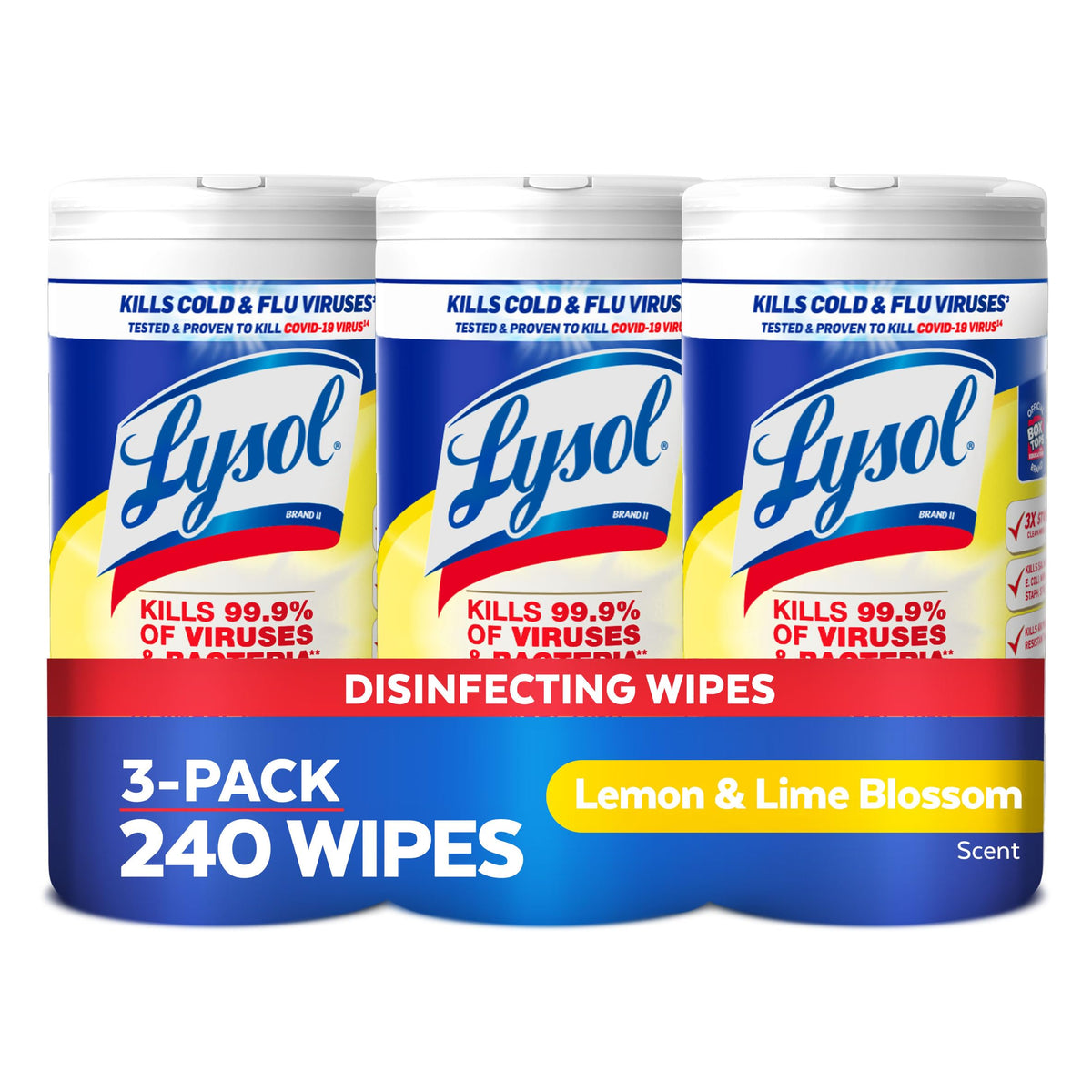 Lysol Desinfektionstücher, antibakterielle Reinigungstücher für verschiedene Oberflächen, zum Desinfizieren und Reinigen, Zitrone und Limettenblüte, 80 Stück (3er-Pack)
