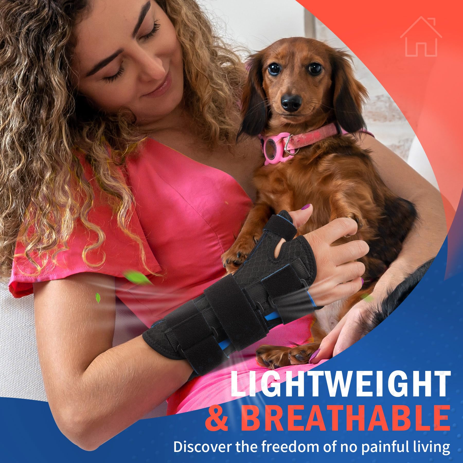 FEATOL Carpal Tunnel Wrist Brace Night Support, Thumb Spica Splint Right Hand for De Quervains Tenosynovitis, Tendonitis, Wrist Brace With Thumb Support-Small/Medium-Women & Men, Black