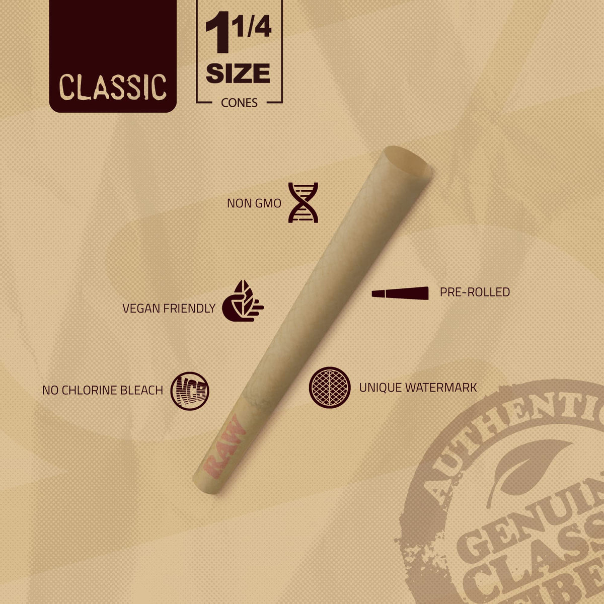 RAW Classic 1 1/4 Slow Burning Pre-Rolled Cones – 100er-Pack mit Tips & Stopfröhrchen