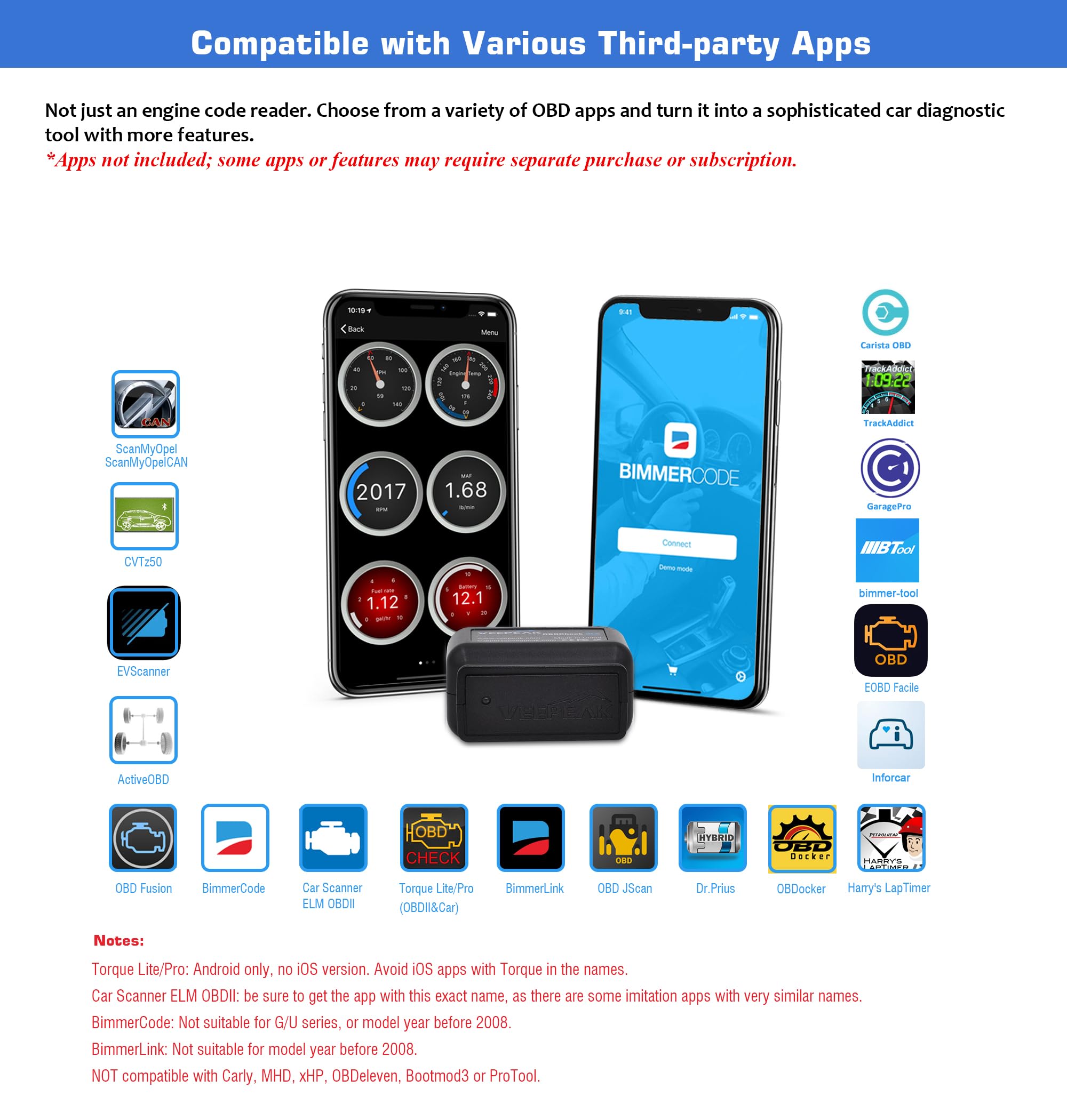 Veepeak OBDCheck BLE Bluetooth OBD II Scanner Car Check Engine Light Code Reader, Auto Dual Mode Bluetooth Diagnostic Scan Tool for iOS & Android