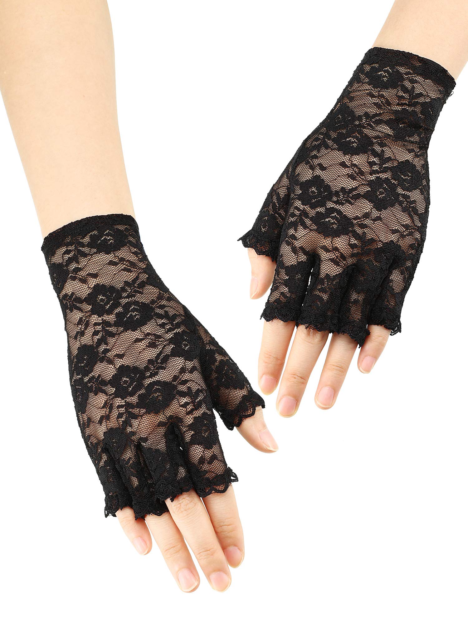 Blulu 80s Fancy Dress Costume Accessories Lace Headband Earrings Fishnet Gloves Necklace Bracelet for 80s Retro Party (Black)