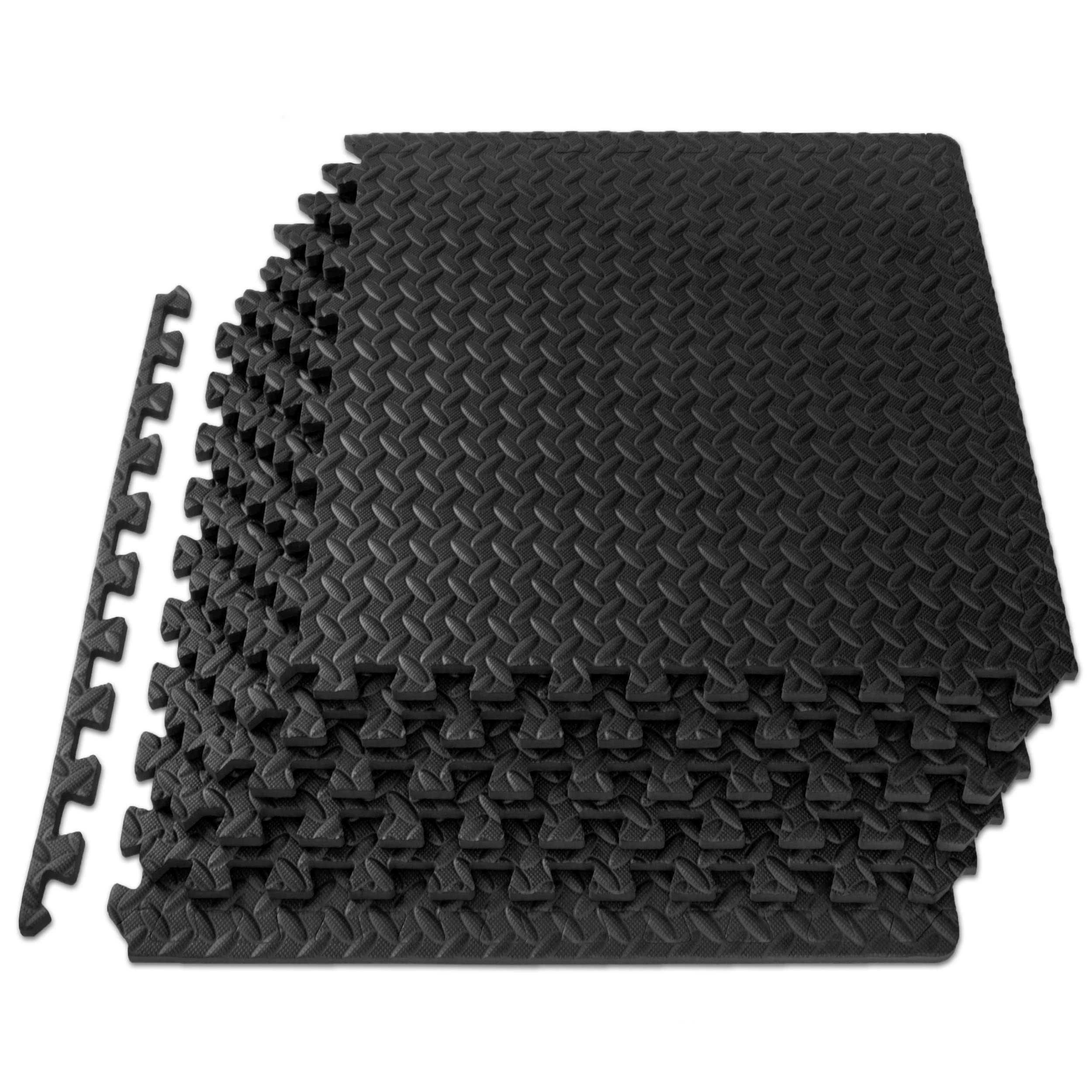ProsourceFit Puzzle Exercise Mat 1/2 in, EVA Interlocking Foam Floor Tiles for Home Gym, Mat for Home Workout Equipment, Floor Padding for Kids, Black, 24 in x 24 in x 1/2 in, 24 Sq Ft - 6 Tiles