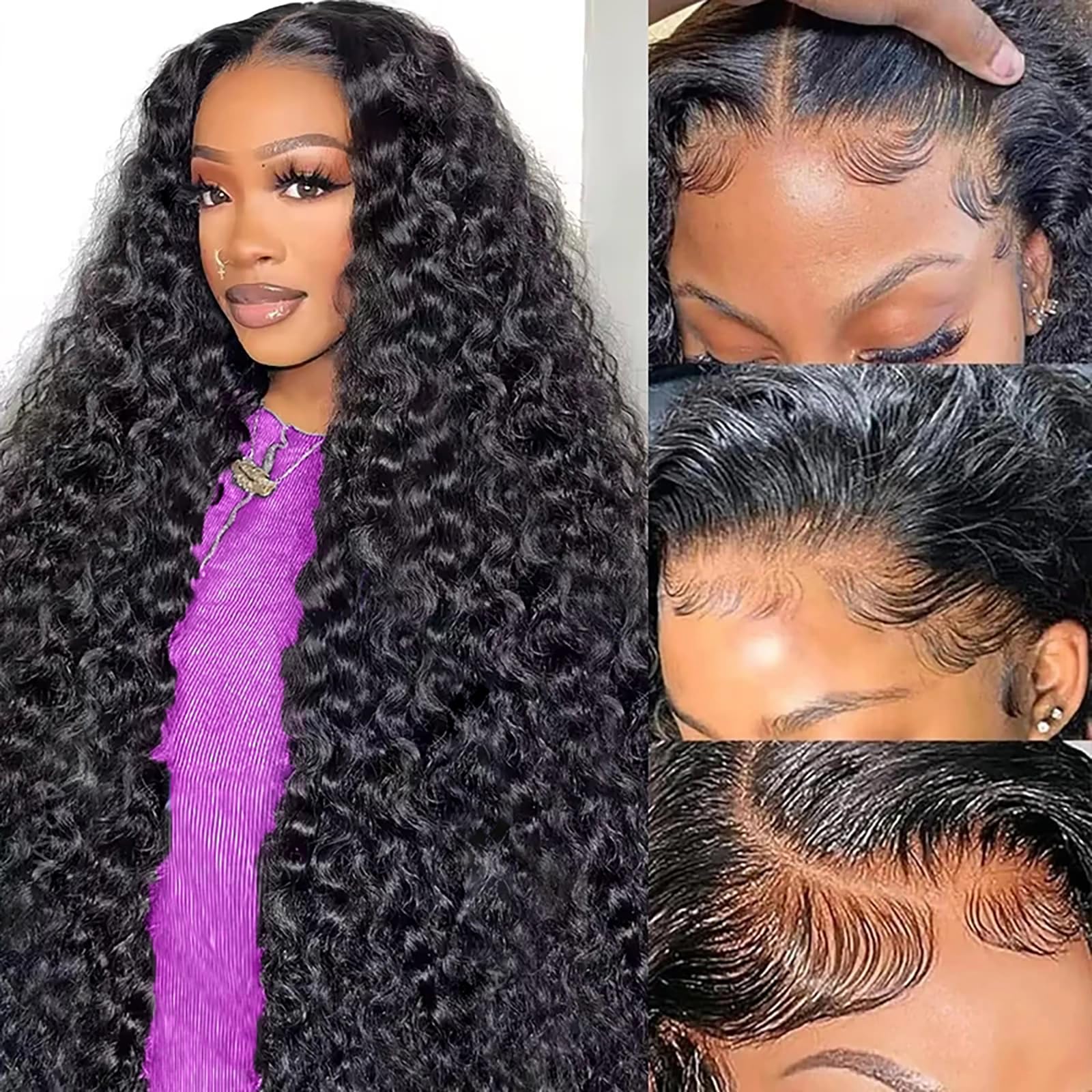 SICNPRW 32 Inch 13x6 Deep Wave Lace Front Wigs Human Hair HD Lace Front Wigs Human Hair Pre Plucked 200 Density Glueless 13x6 Deep Curly Frontal Wigs Human Hair for Women