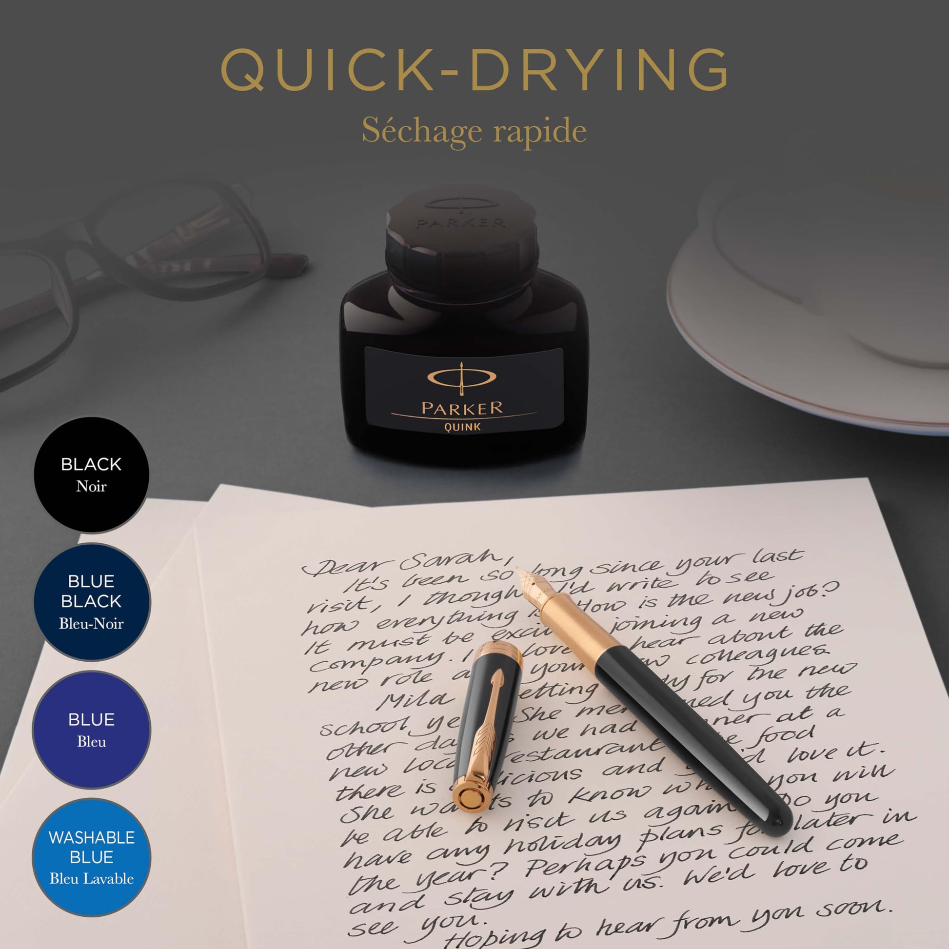 Parker Fountain Pen Ink Bottle, Black QUINK Ink, 57 ml Fountain Pen Refill