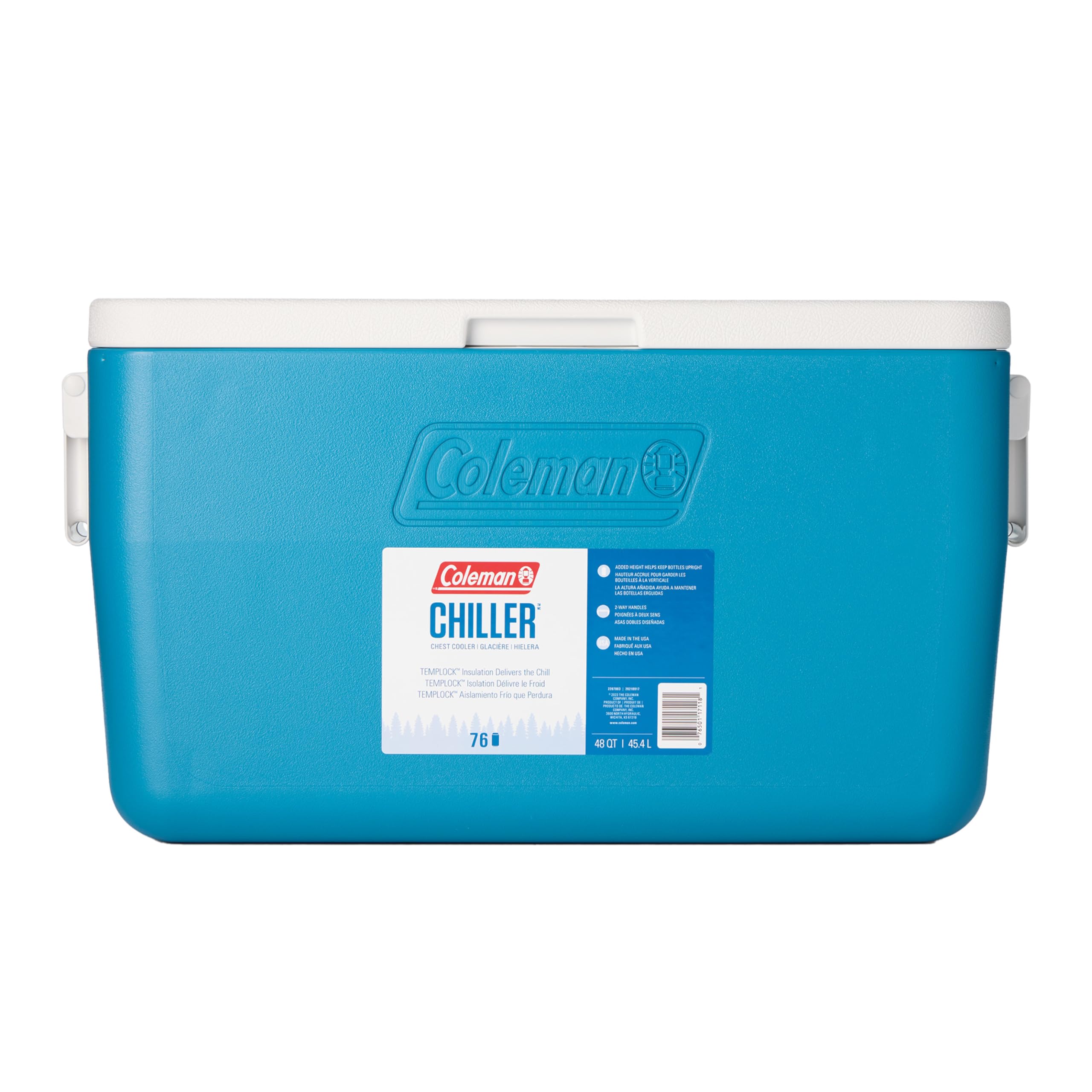 Coleman Chiller 48qt Isolierte Kühlbox, tragbar, hält Eis kühl und mit strapazierfähigen Griffen, hergestellt in den USA, ideal für Camping, Heckklappenpartys, Partys, Sport, Konzerte und mehr