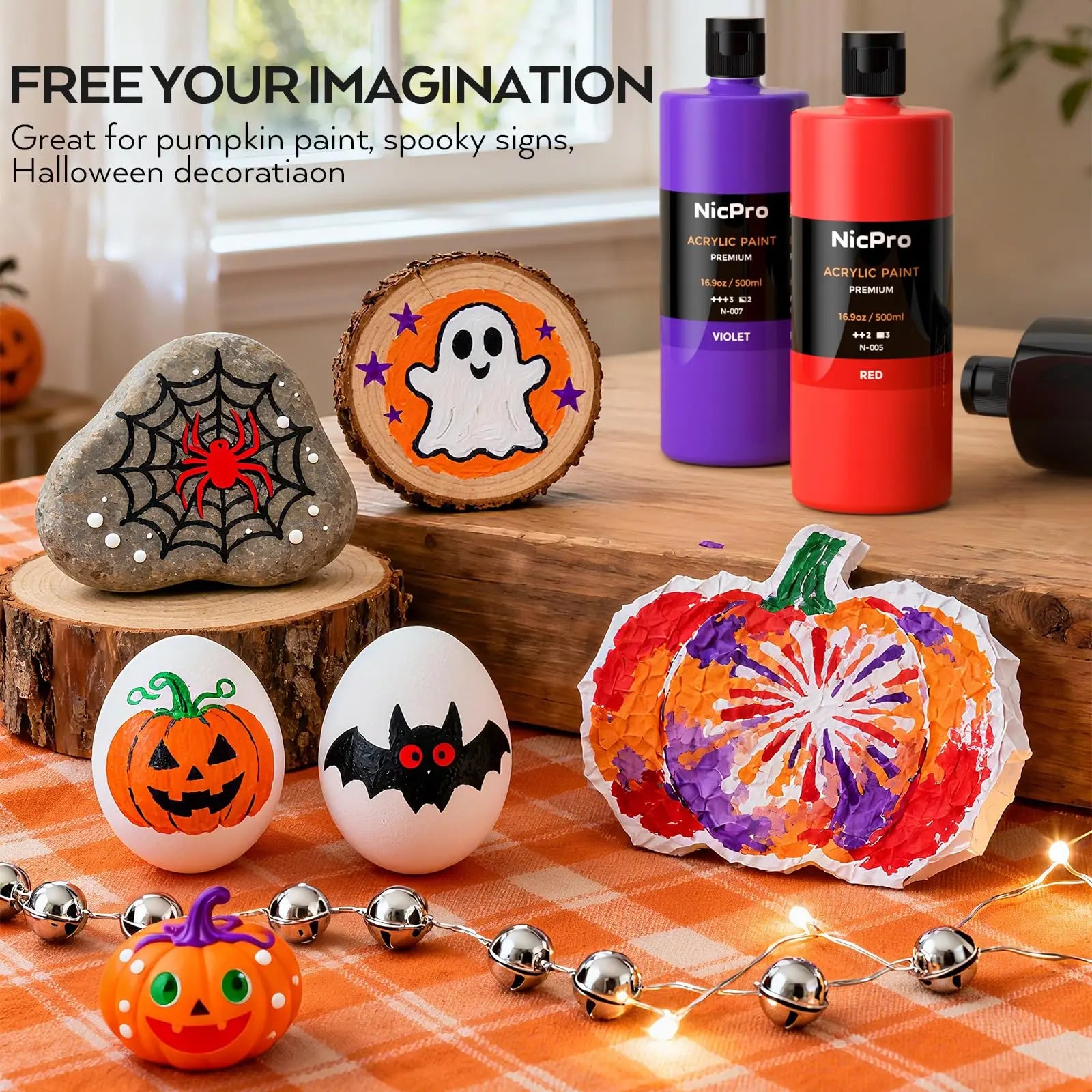 Nicpro 14 Colors Large Bulk Acrylic Paint Set (16.9 oz,500 ml) Rich Art Painting Supplies, Non Toxic for Multi Surface Pumpkin Canvas Wood Ceramic Leather Fabric Craft, for Kids Adult with Color Wheel