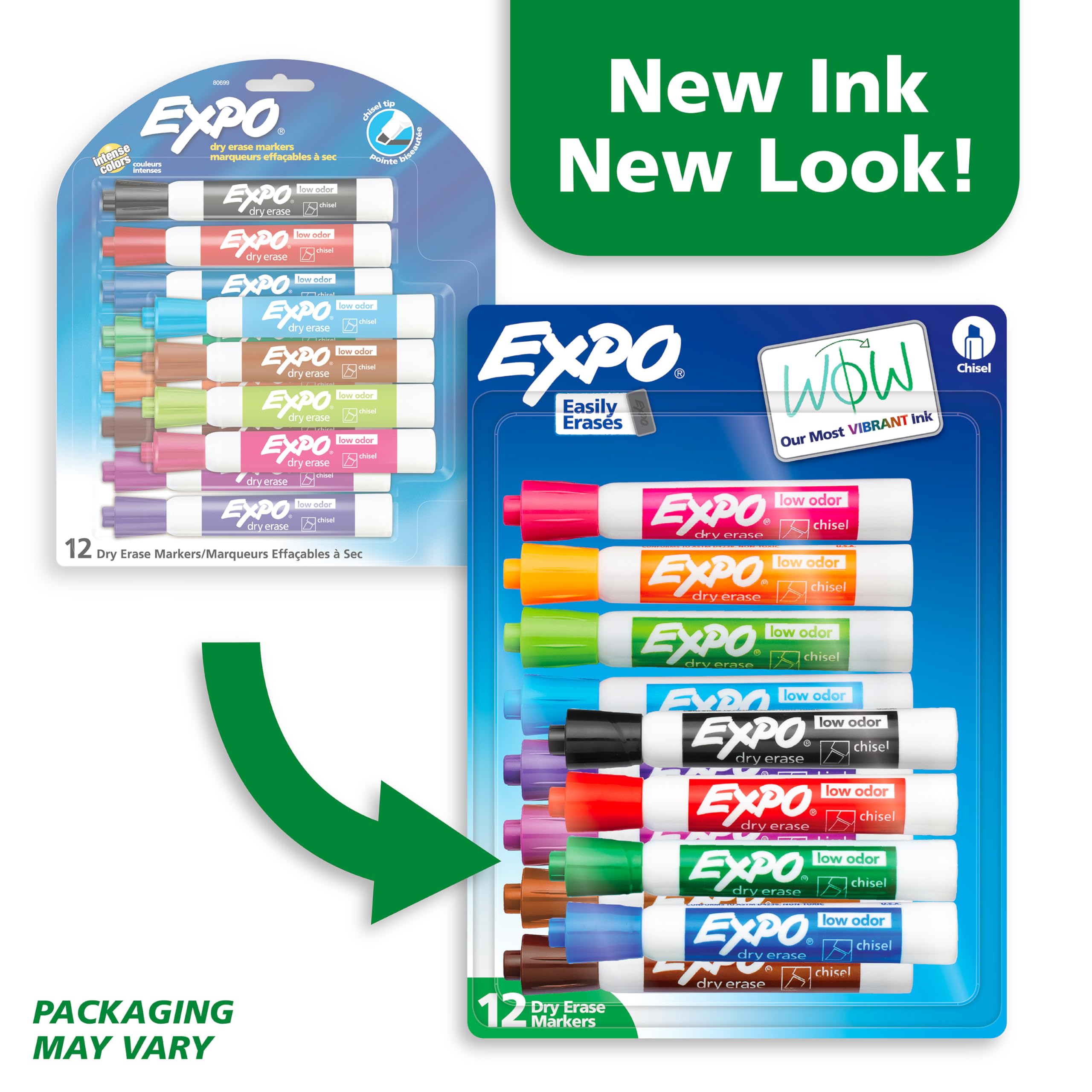 EXPO Dry Erase Markers, Low Odor Ink, Assorted Colors, Chisel Tip, 12 Count - Easily Erases, Vibrant Ink, Ideal for Classroom, Back to School Supplies, Teachers, Office, Whiteboard & Home