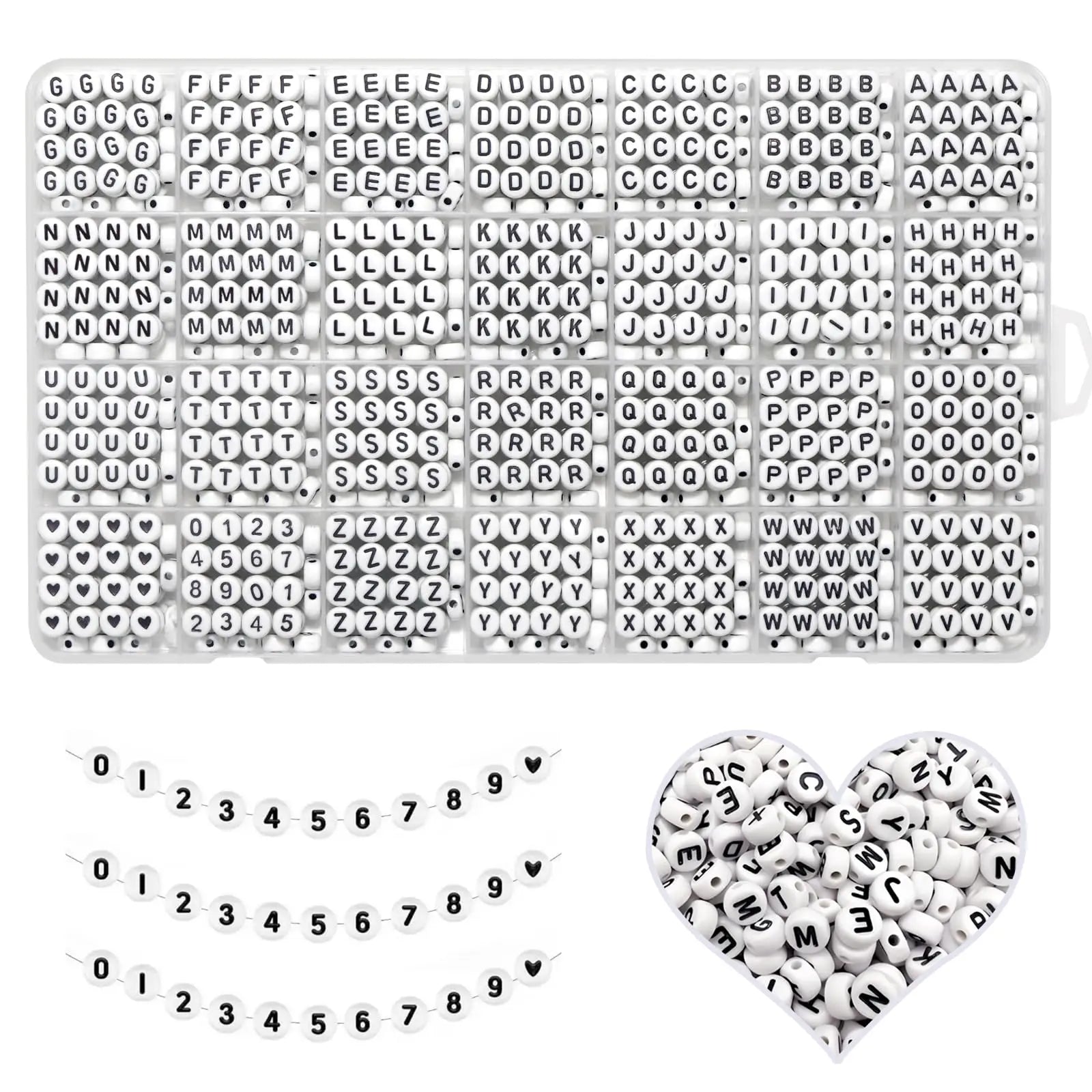 YMSDZHL Alphabet Beads A-Z 1200+Pcs Letter Beads, Acrylic 4x7mm Round Letter Beads Kits,Black Digit and Colorful Smile Beads for Bracelets Necklaces DIY Jewelry Making (Black,1200+PCS)